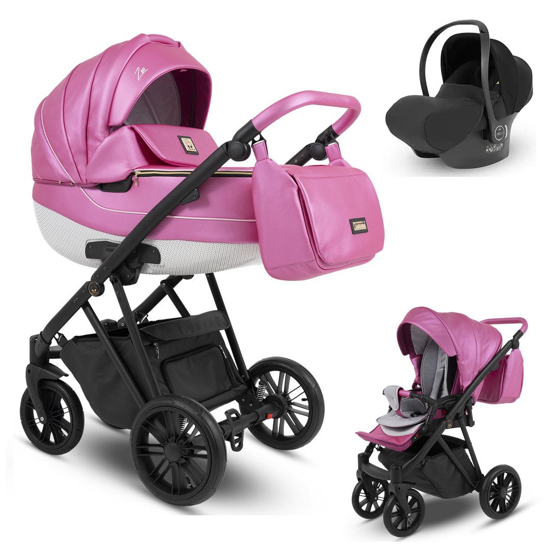 BabyMerc Kombi-Kinderwagen Vip Lux 4 in 1 inkl. Sportsitz, Autositz und Zubehör in 8 Farben