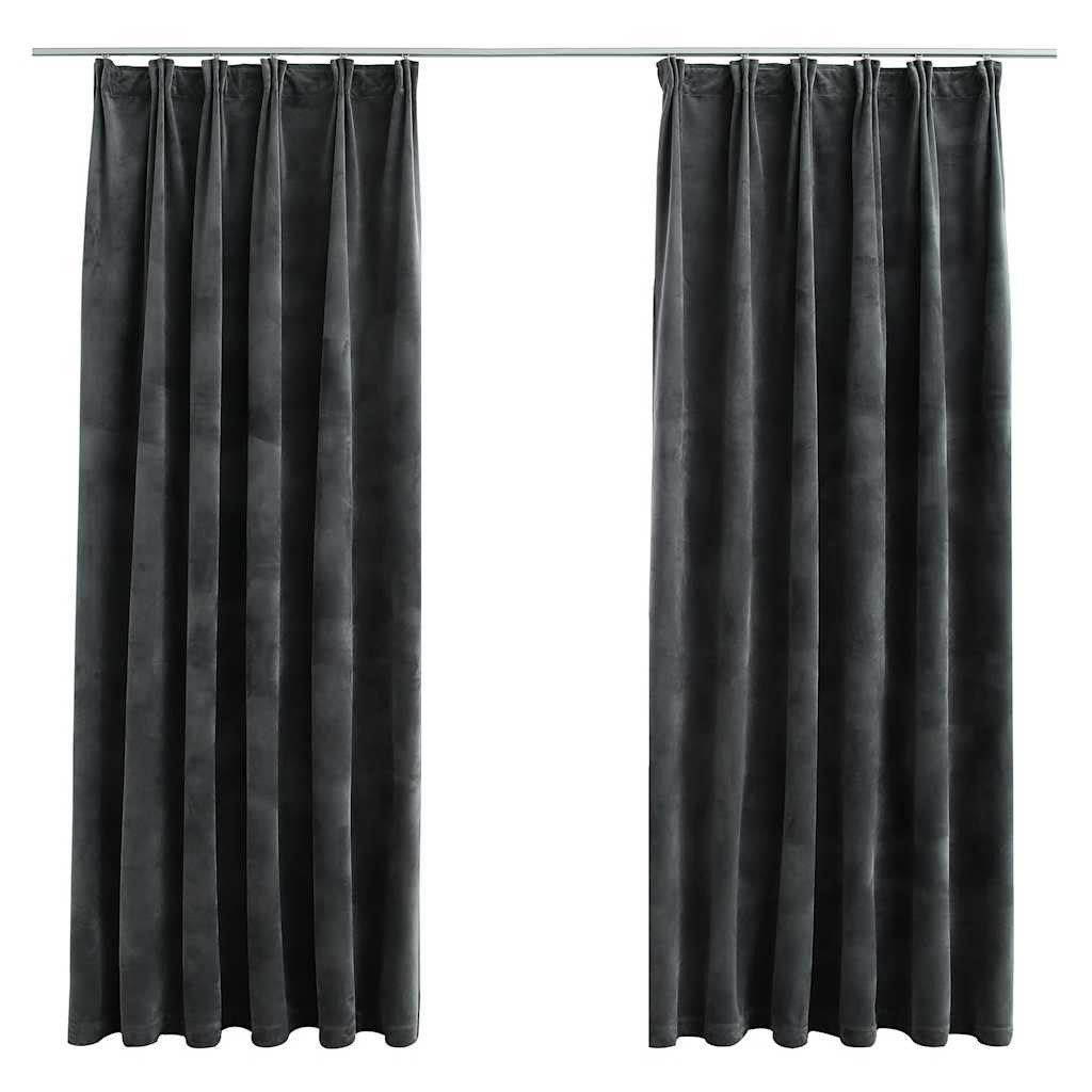 furnicato Vorhang Samtvorhänge 140 x 175 cm Anthrazit mit Metallhaken, 2er-Set