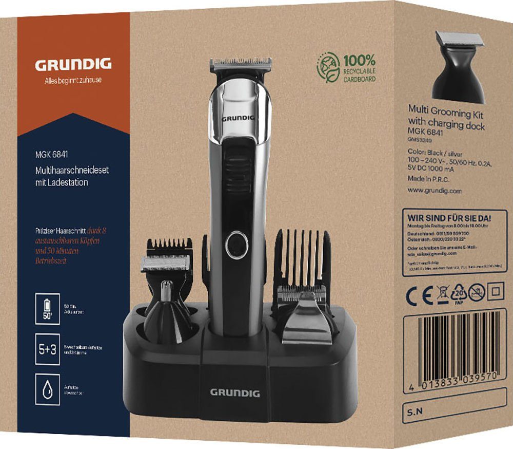 Grundig Multifunktionstrimmer MGK 6841, Multi‑Haarschneideset mit Li‑Ion Akku, 5 Aufsätzen & LED‑Display