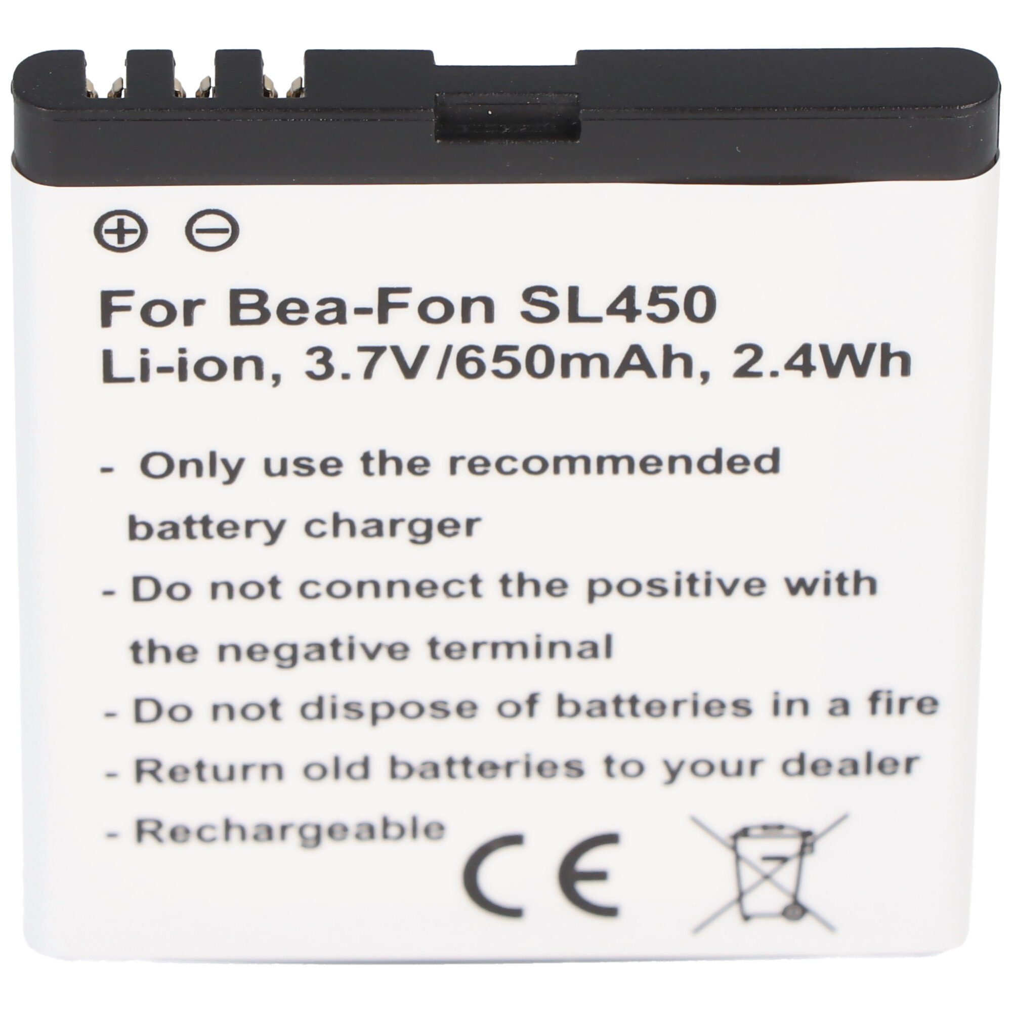 AccuCell Akku passend für Bea-Fon SL450, SL560 3,7 Volt 900mAh Akku 650 mAh (3,7 V)