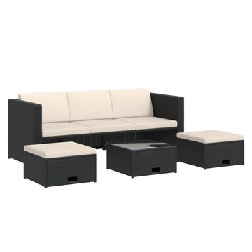 vidaXL Gartenlounge-Set 4-tlg. Garten-Lounge-Set mit Auflagen Poly Rattan Schwarz, (4-tlg)