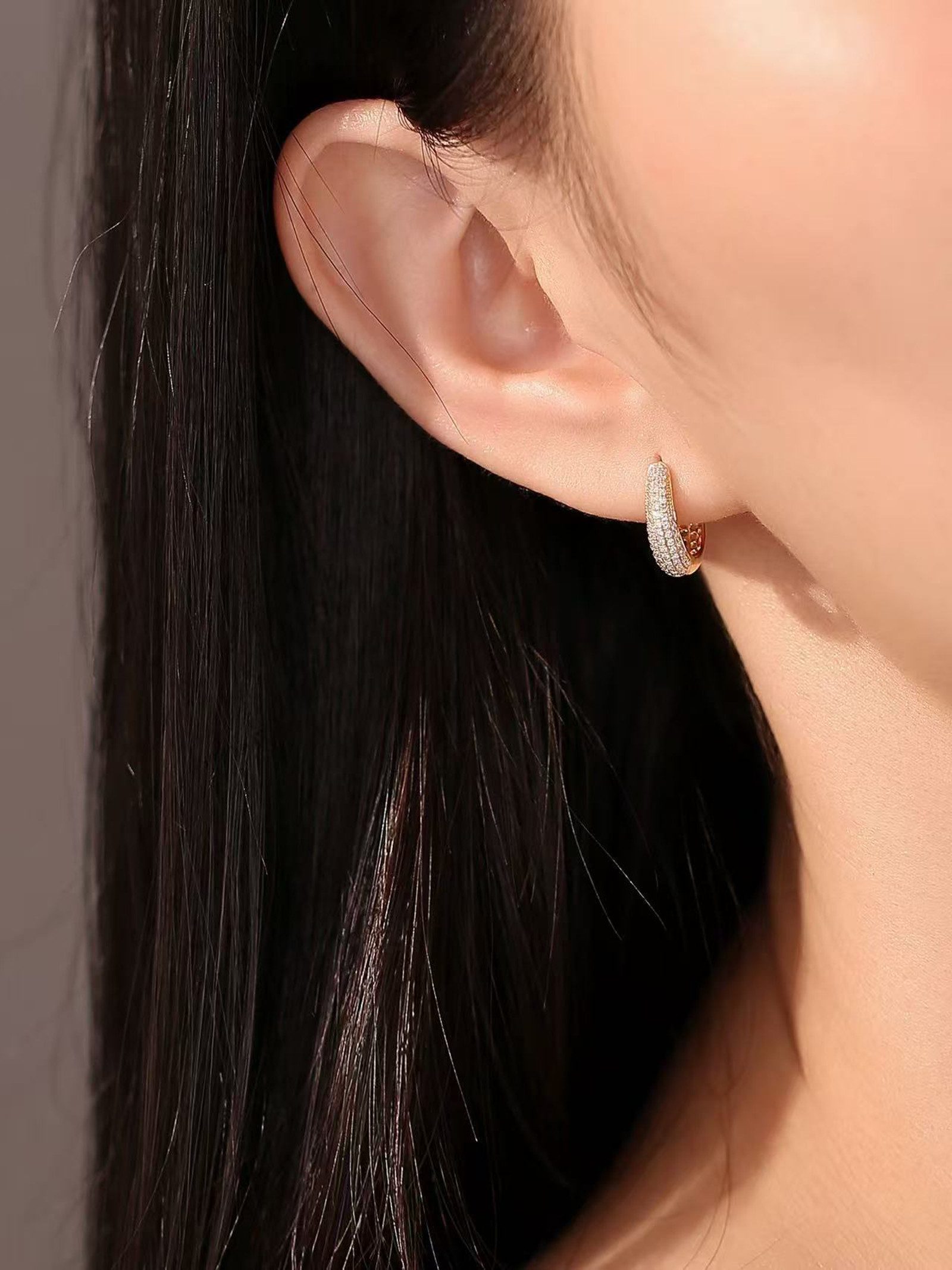 Jumpeak Paar Ohrstecker mit Ohrklemme Damen-Gold-Ohrringe, 14K Gold-Ohrringe, D/E, VVS/VS, Diamant-Ohrringe, Kommunion geschenk mädchen,Damen geschenk,Geschenk tochter