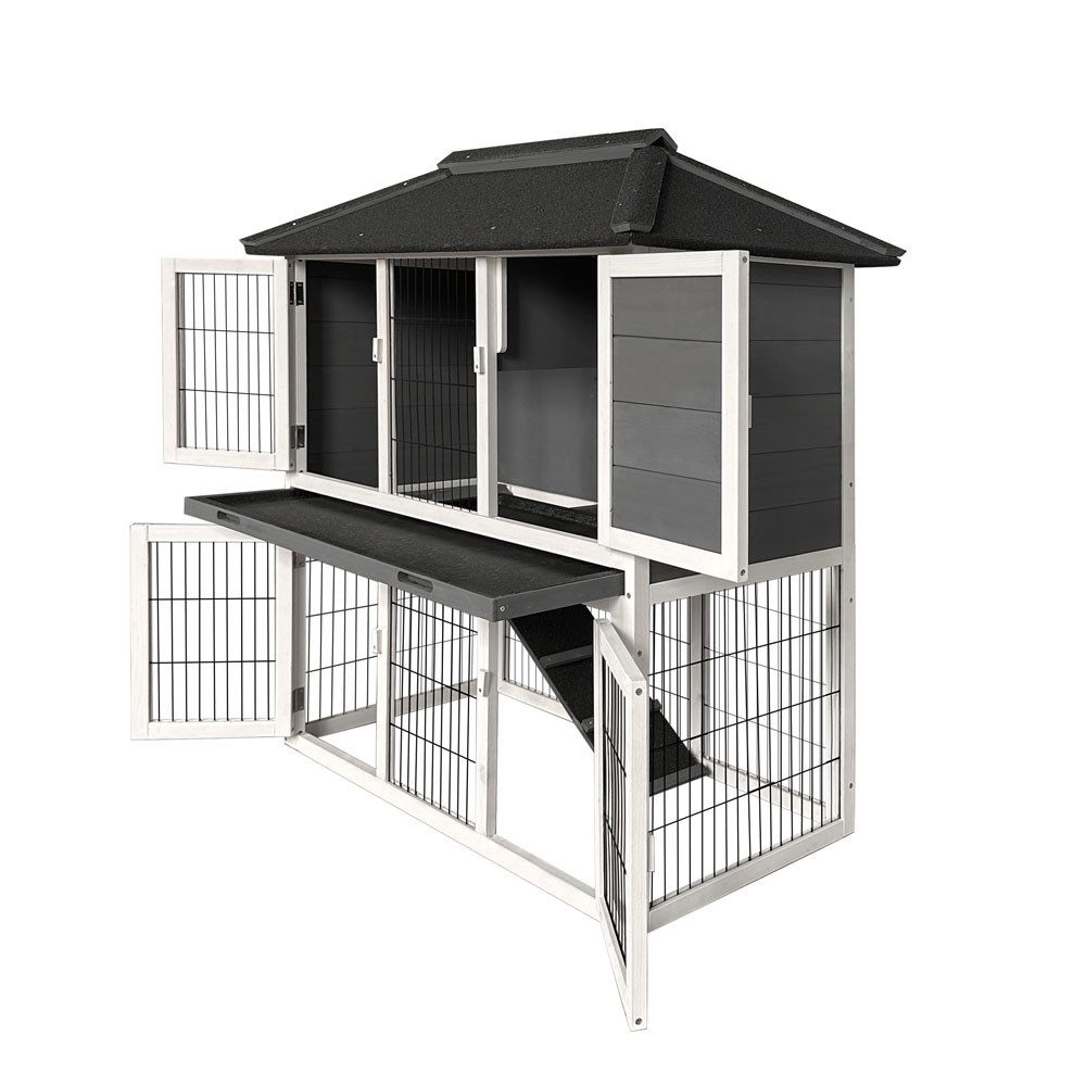 HOME DELUXE Kleintierstall TOCA Kaninchenstall - 115 x 115 x 60 cm, Offener Boden, Doppelstockhaus, Hasenstall, Außengehege