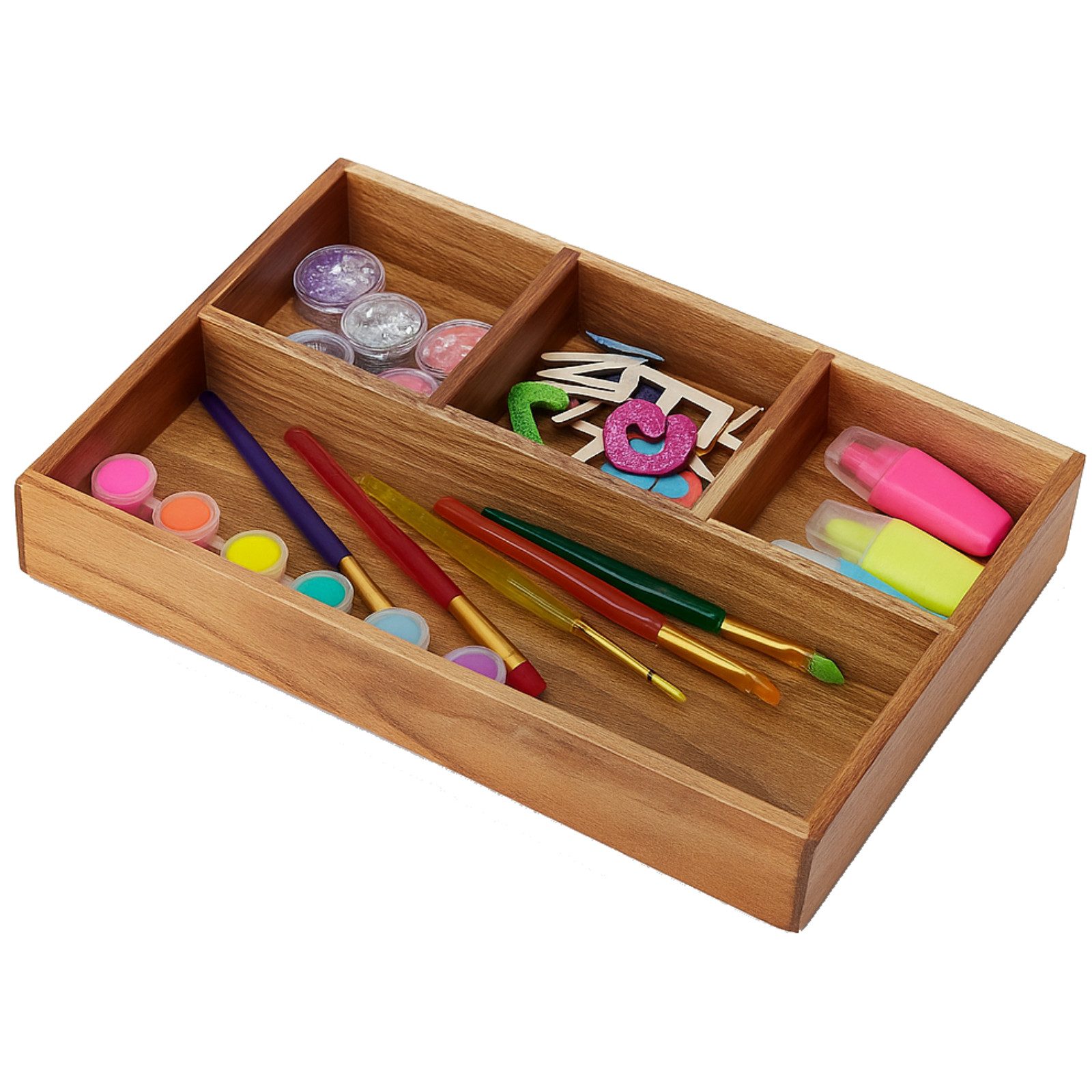 Koopman Organizer Aufbewahrungsbox Stiftebox Utensilienbox 30x20cm Akazie (1 St), 4 Fächer, Kleine Fächer 9x9cm, Großes Fach 28,5x8,5cm, Natur