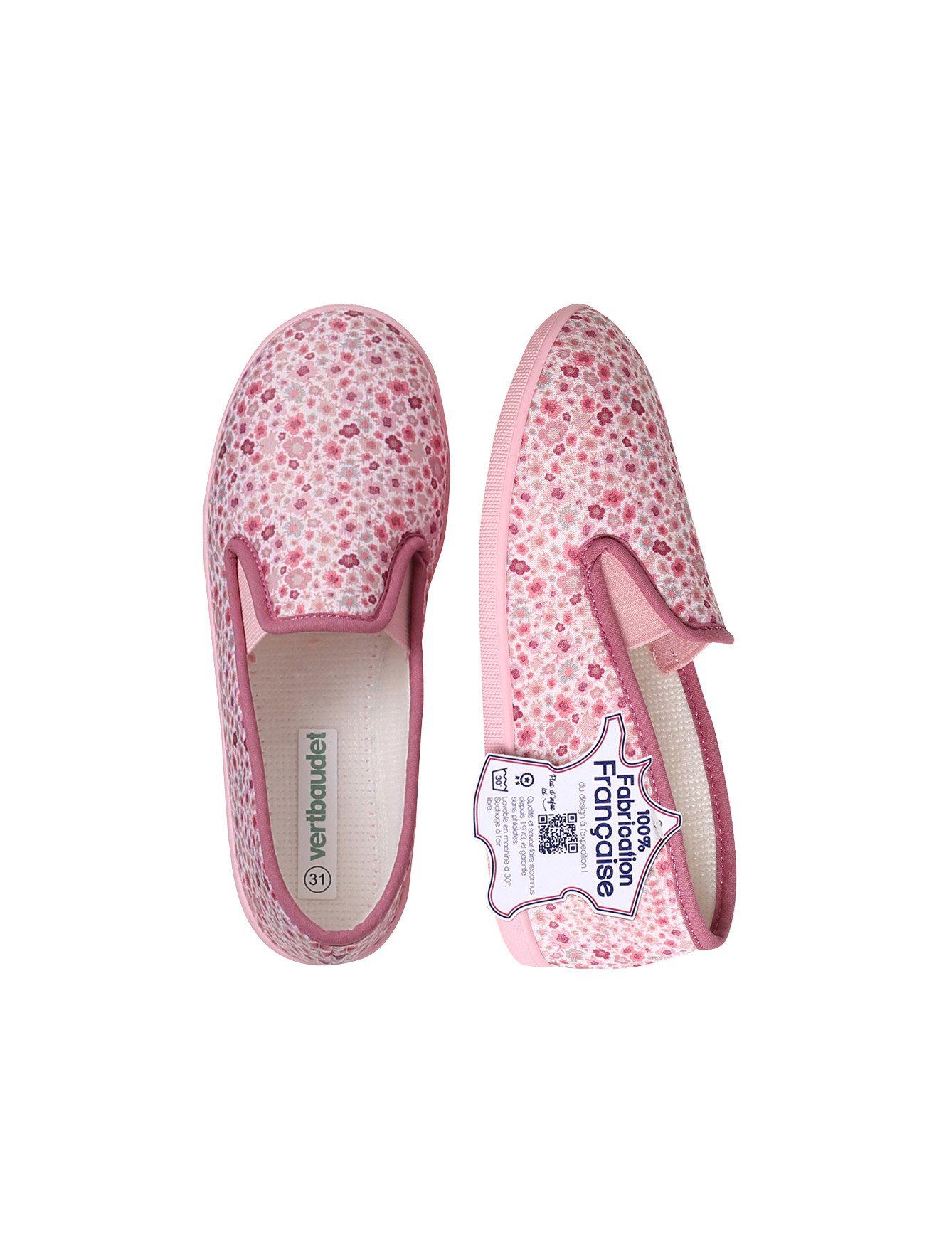 vertbaudet Hausschuhe Mädchen mit Blumenprint, Made in France Ballerina mit Blumenprint