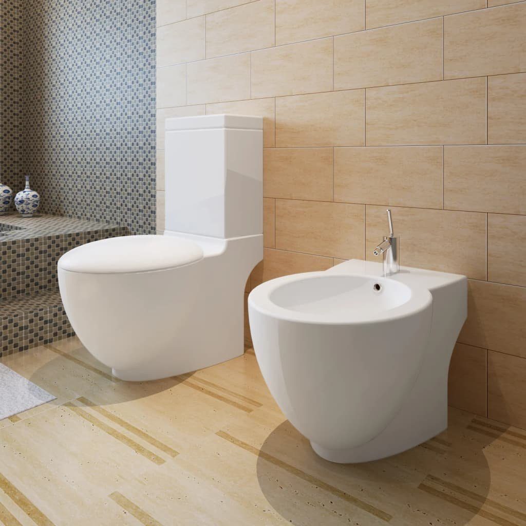 vidaXL Bidet Toilette und Bidet Set Weiß Keramik