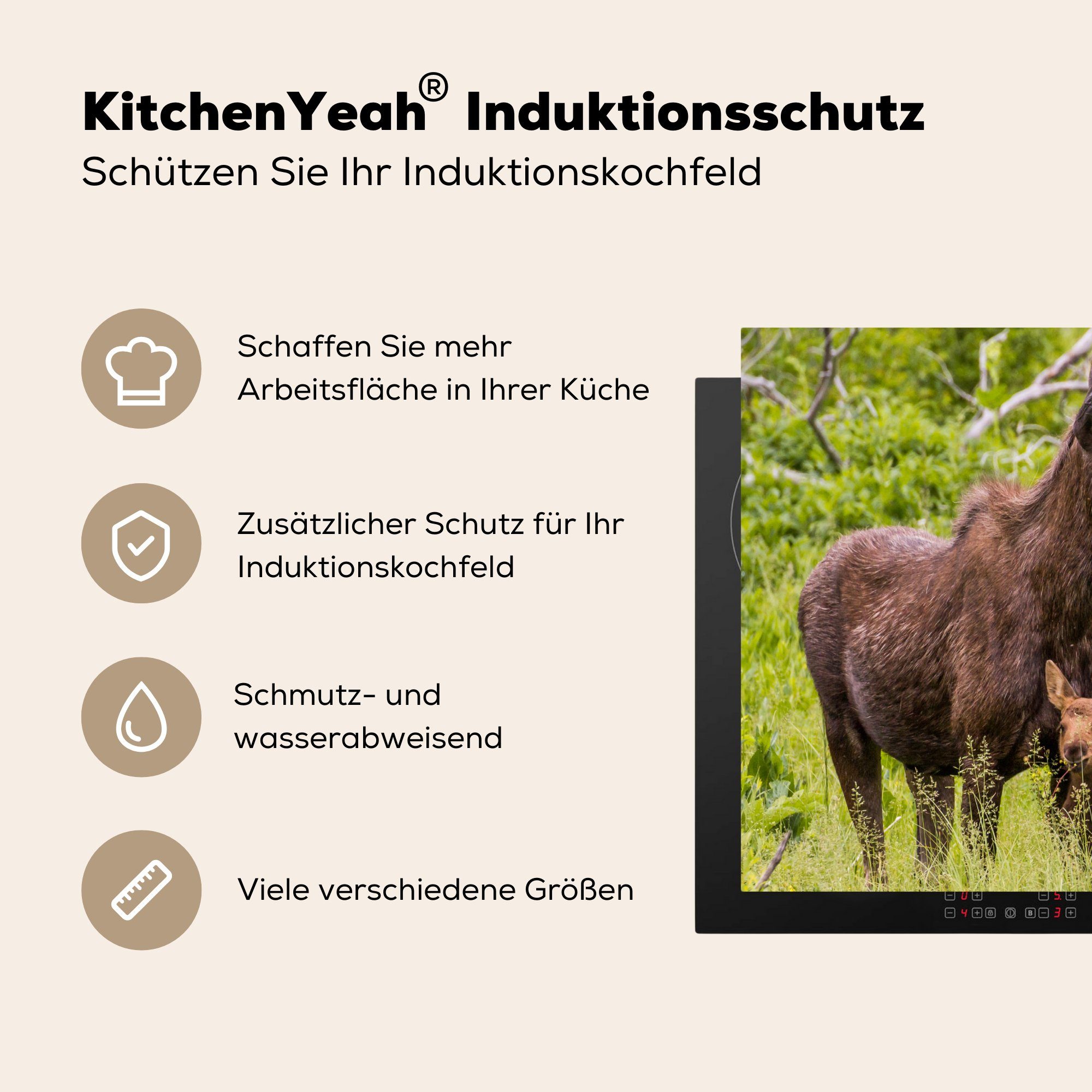 Rentier (1 MuchoWow 59x52 küche, Herdblende-/Abdeckplatte Pflanzen Induktionsmatte - die tlg), cm, Kalb, Vinyl, Ceranfeldabdeckung - für