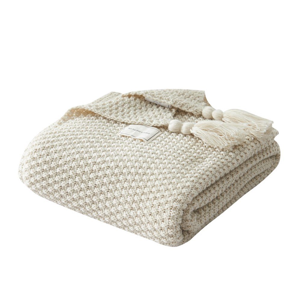 Rosnek Tagesdecke Vintage Quasten, gestrickt, warm weich, für Sofa Baby Decke, 110x150/137x170cm; Warm Weich