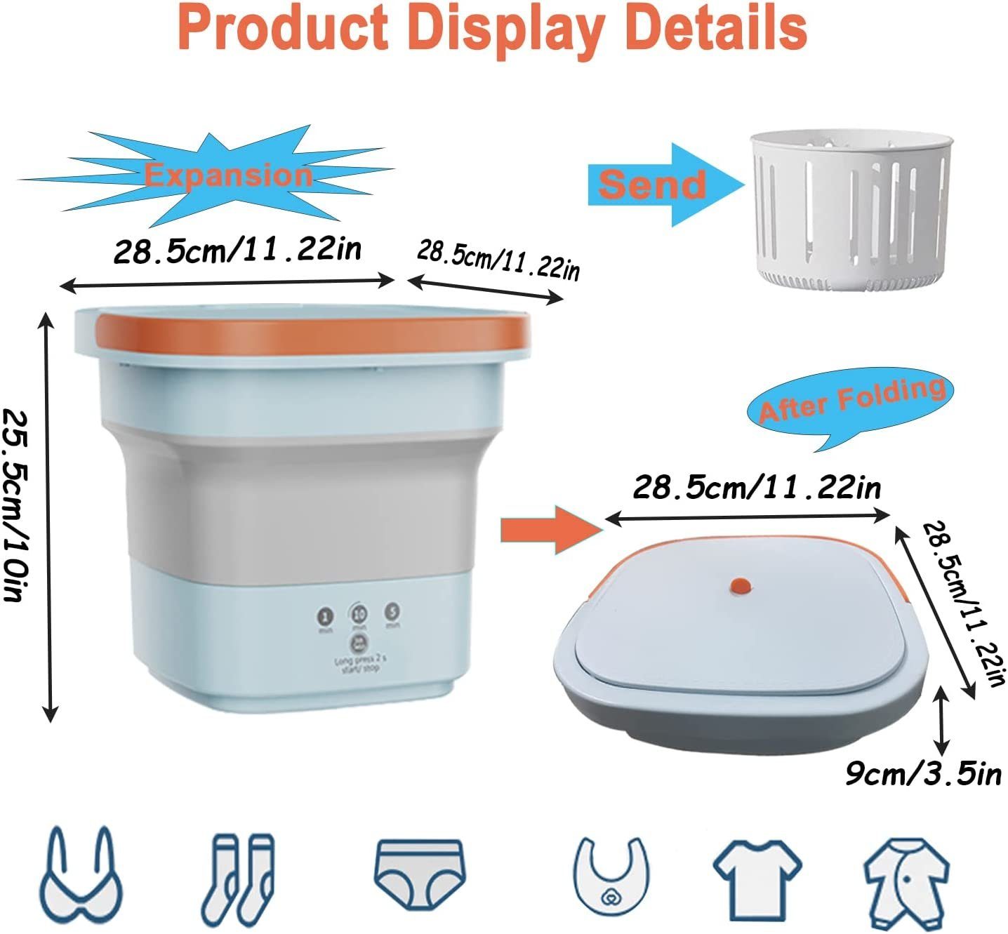 für perfekt hellblau Babykleidung, Mini 2400 Wäscheschleuder für BH, Unterwäsche, autolock Camping, U/min, Waschmaschine,faltbare Reisen Turbinenwaschmaschine,tragbar,