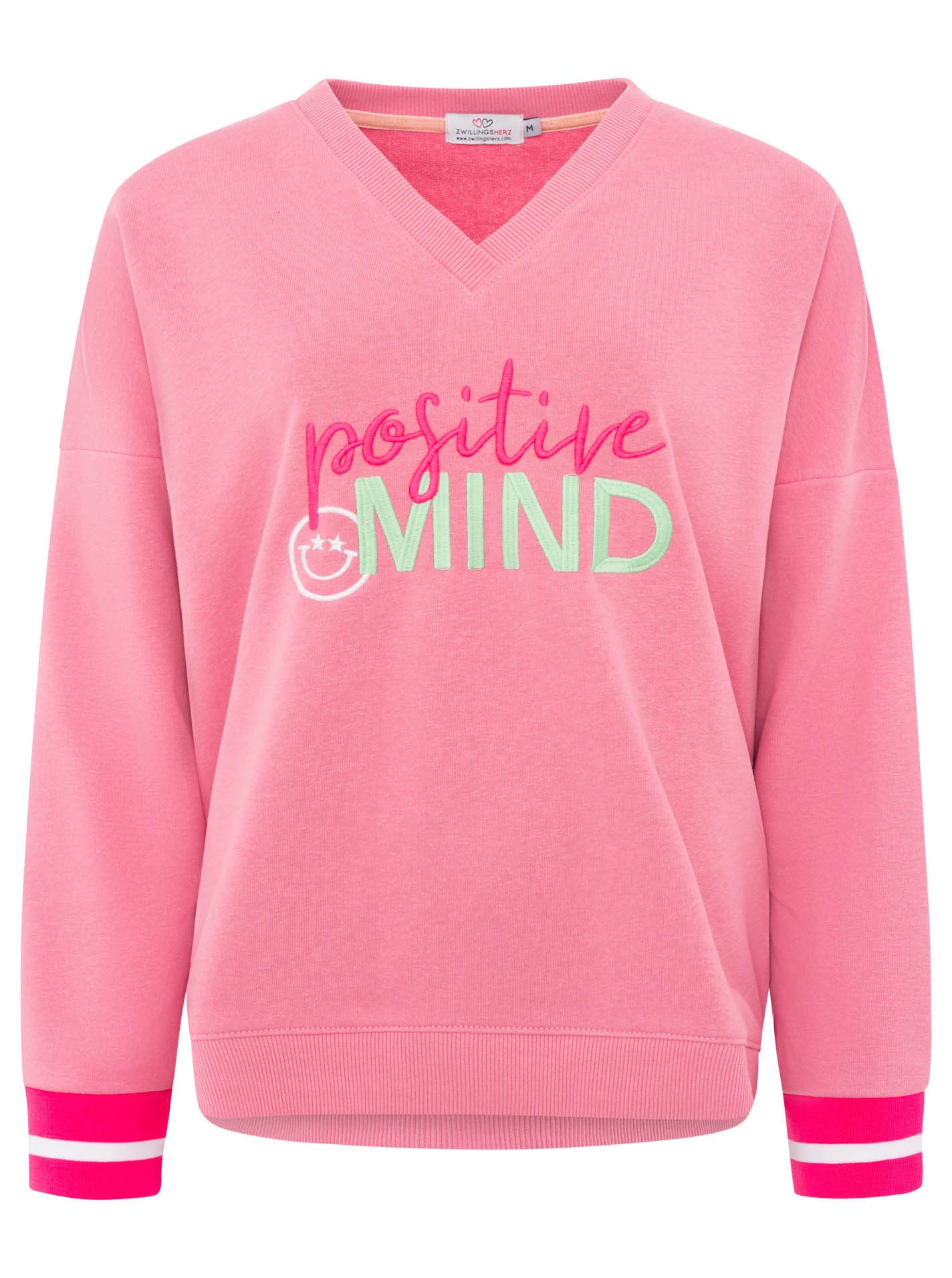Zwillingsherz Hoodie "Positive Mind" neonfarbenen Bündchen, V-Ausschnitt, S günstig online kaufen