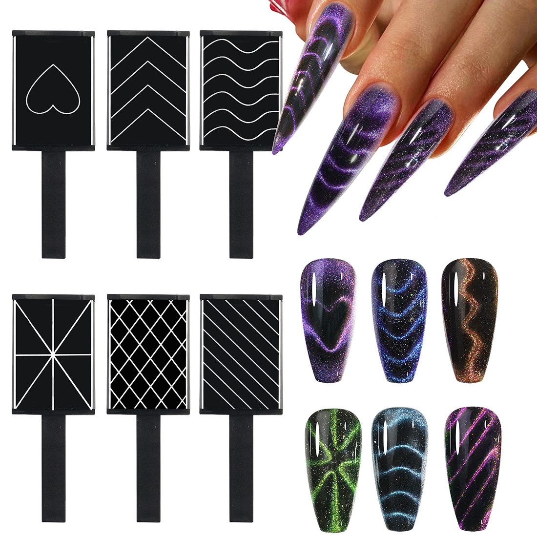Nageldesign Zubehör 6-teiliges magnetisches Nagel-Katzenaugen-Gel-Polierwerkzeug-Set