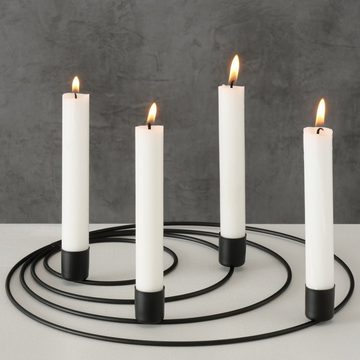 BOLTZE Kandelaber, 4 flammiger runder schwarzer Kerzenstaender Hoehe 3 cm mit 30 c