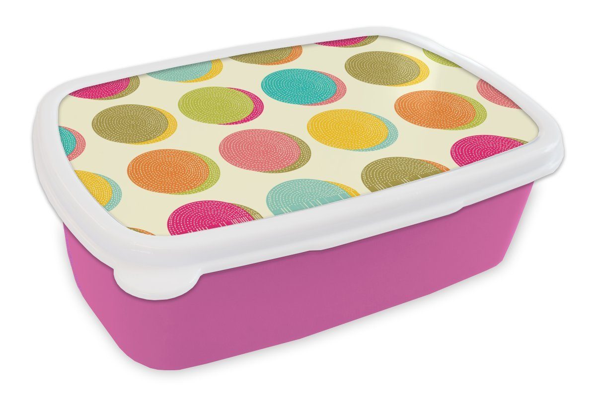 MuchoWow Lunchbox Retro - Bohème - Muster - Tupfen, Kunststoff, (2-tlg), Brotbox für Erwachsene, Brotdose Kinder, Snackbox, Mädchen, Kunststoff rosa