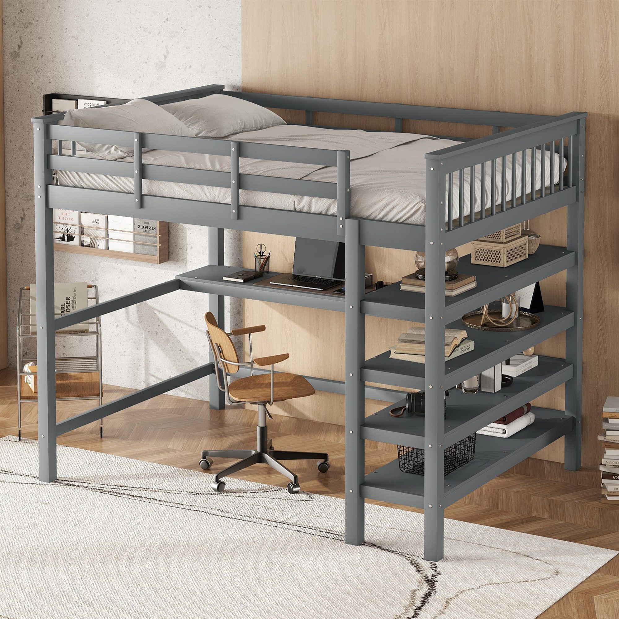 OKWISH Bett Stauraumbett Funktionsbett Hochbett, Betten günstig online kaufen