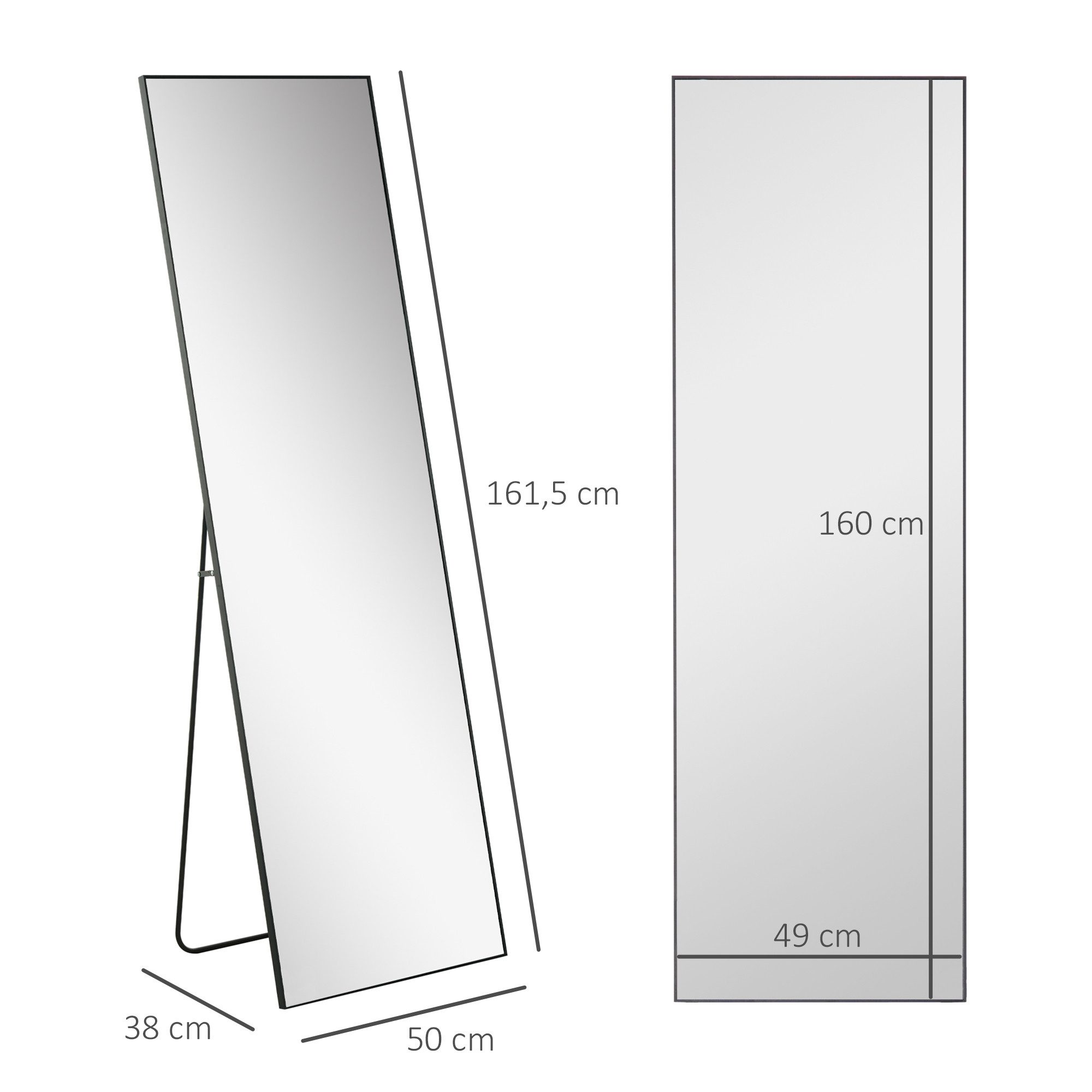 HOMCOM Standspiegel Ganzkörperspiegel mit Aluminiumrahmen (Wandspiegel, 1-St., 1 Spiegel), Ganzkörperspiegel, Wand- oder Standmontage, Sicherheitsglas