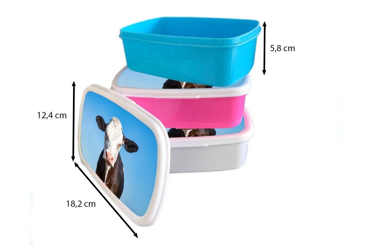 Brotdose, Kunststoff, (2-tlg), - Lunchbox Kuh Kinder Makro weiß für Blau, und - Erwachsene, für und Mädchen Brotbox MuchoWow Jungs
