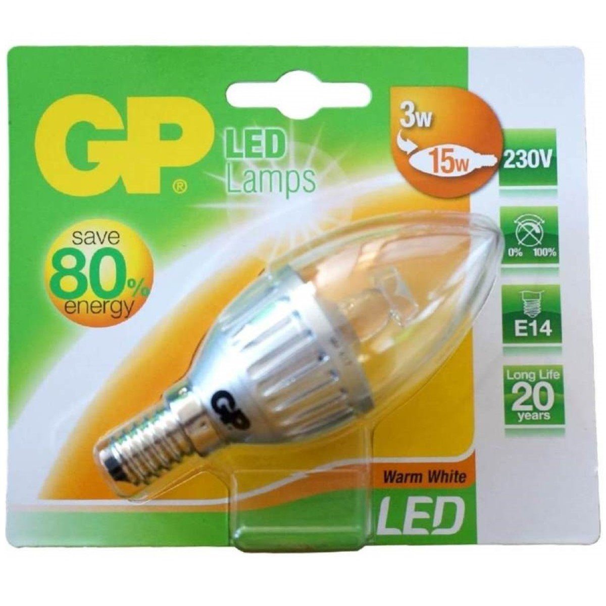 GP Lighting Hängeleuchten »LED Kerze klar E14 3W / 15W Warmweiß Candle«, LED-Lampe  Leuchtmittel 6W = Glühbirne 40W Licht Warmweiß 2700K Größe 109x60mm