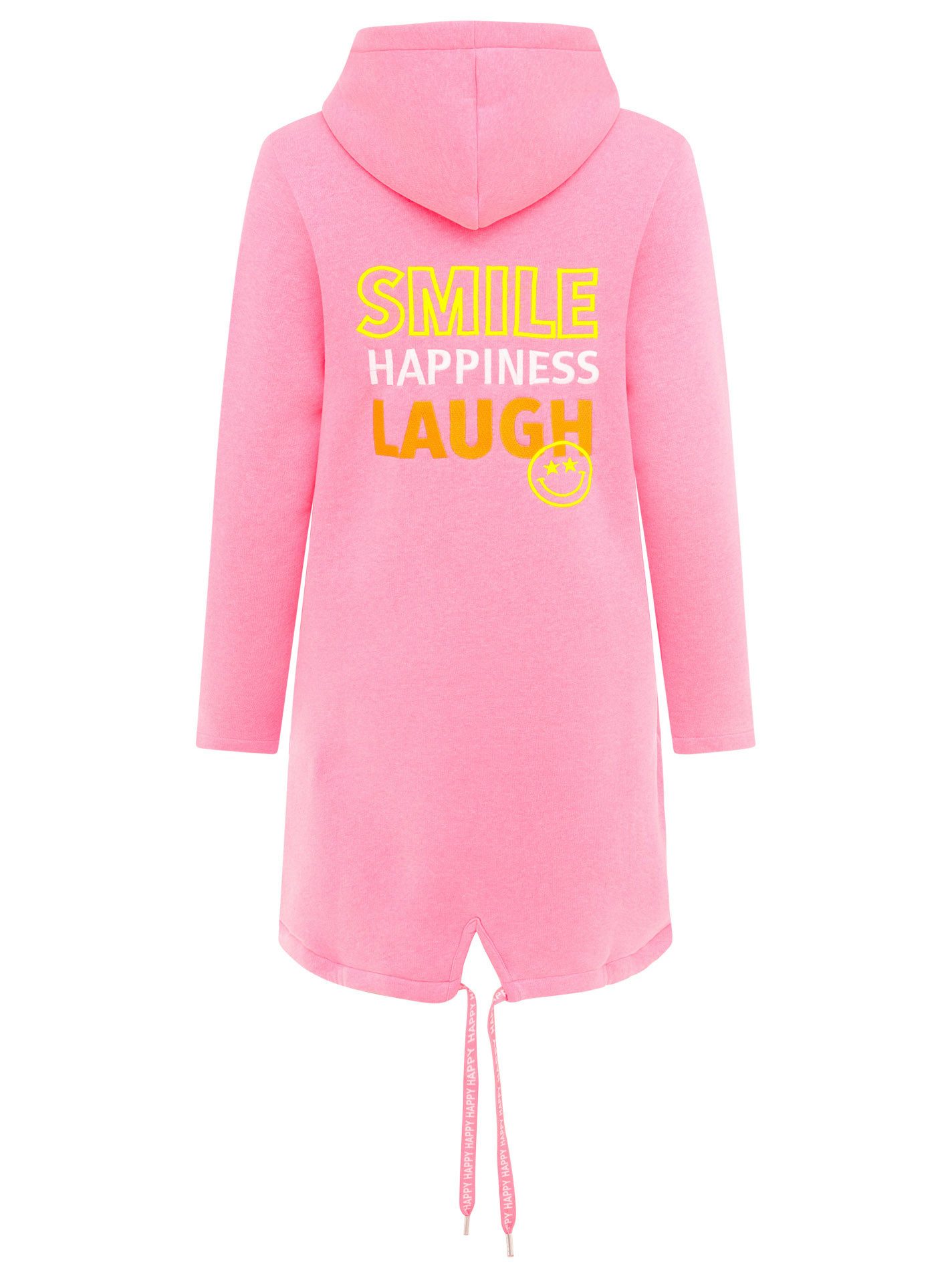 Zwillingsherz Jerseymantel "Smile Happiness Laugh" mit positiver Botschaft, gesticktes Motiv hinten und vorne