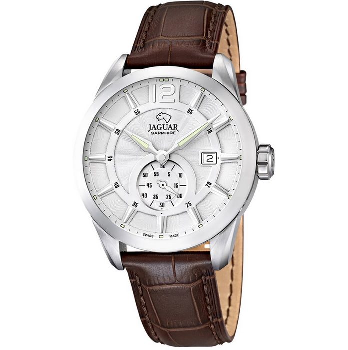 JAGUAR Quarzuhr Jaguar Herren Uhr Elegant Quarz J663/1 (Armbanduhr) Herren Armbanduhr rund Lederarmband braun Elegant
