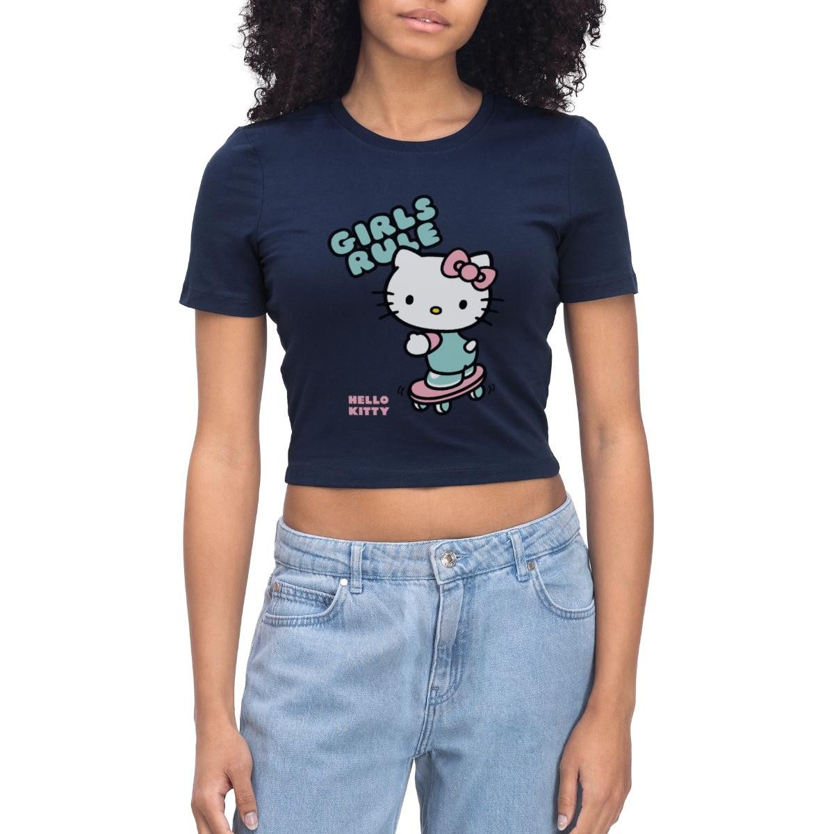 T-Shirt Hello Kitty Auf Skateboard Girls Rule Crop Top