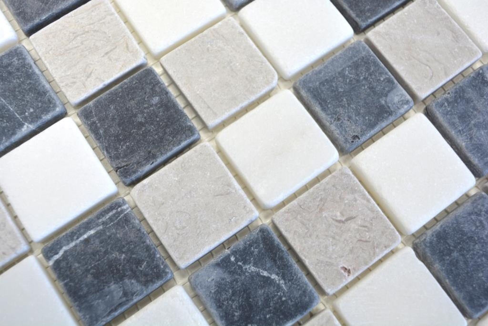 Mosani Mosaikfliesen Marmor Mosaik Fliese Naturstein beige grau schwarz Wand