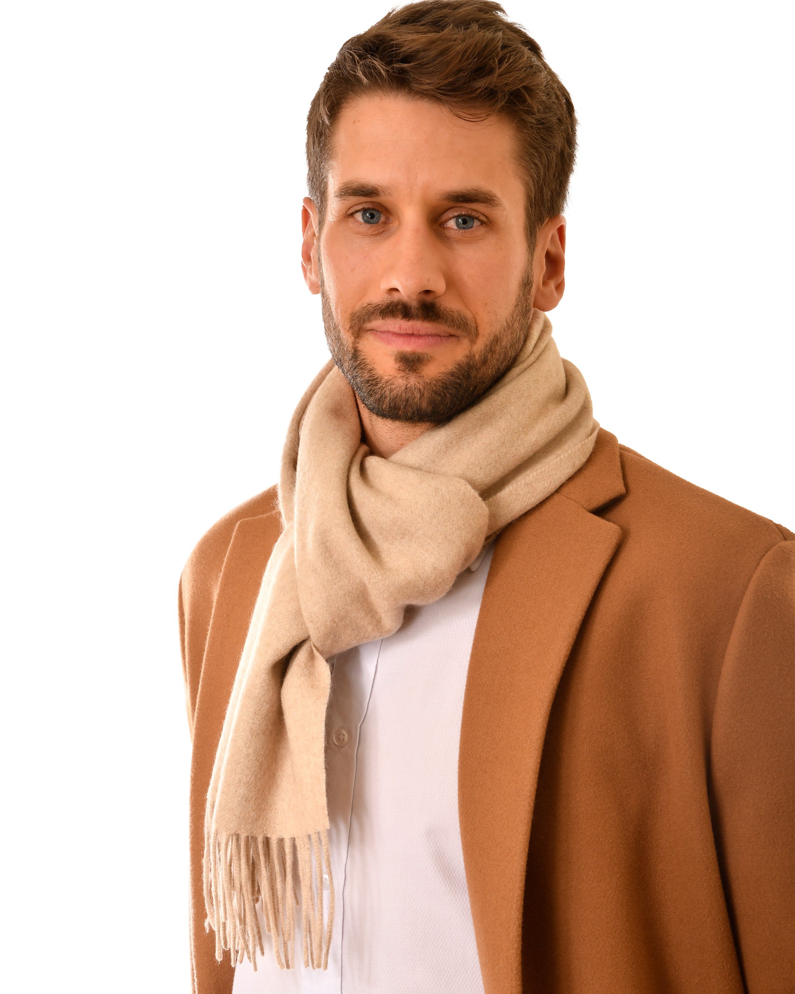 MayTree Kaschmirschal Unisex, 180 x 30cm, mit Fransen, einfarbig Natur Hell, (Stück, 1-St), 100% Kaschmir