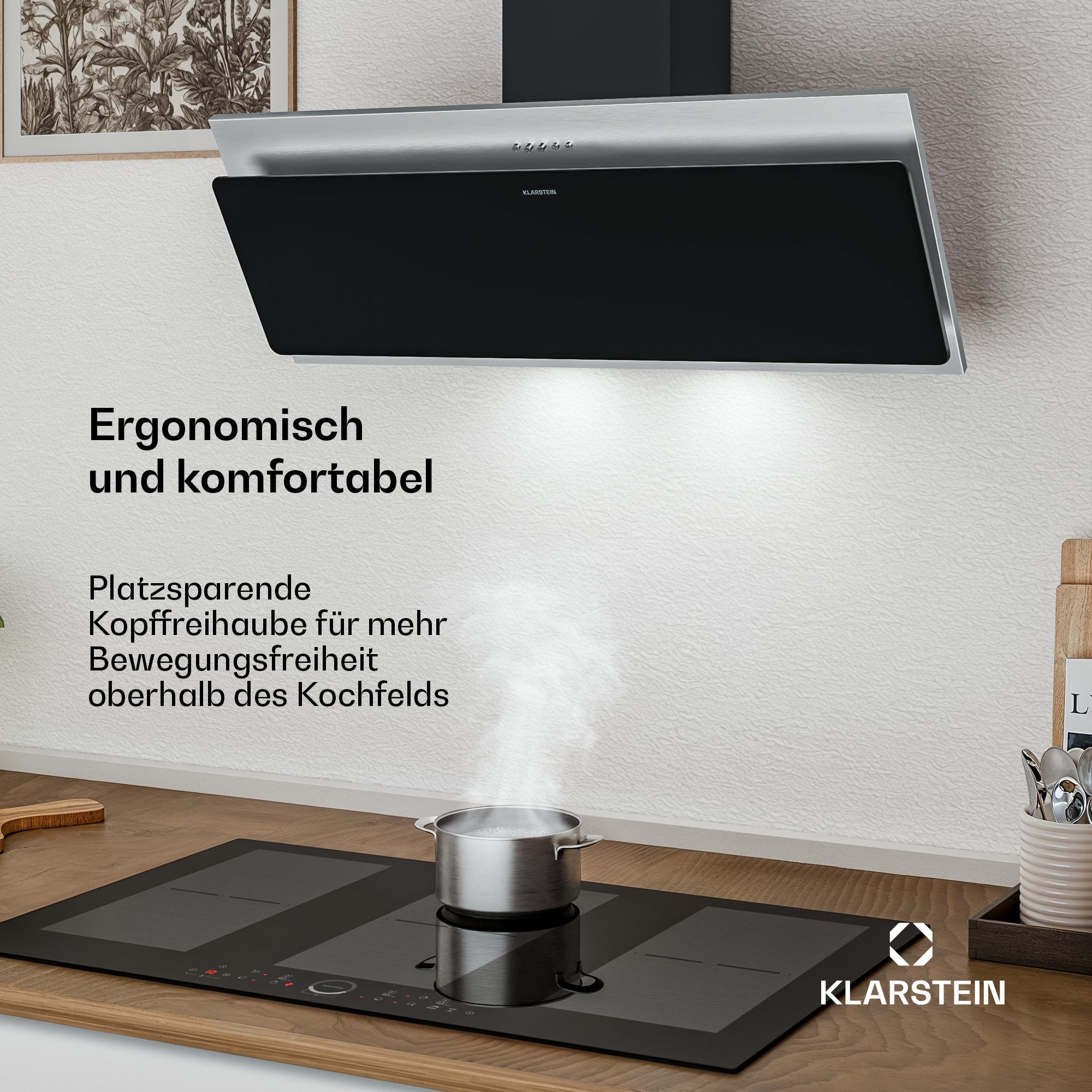 Klarstein Deckenhaube Alessia Dunstabzugshaube Head free Umluft Abluft LED Edelstahl – Bild 4 von 5