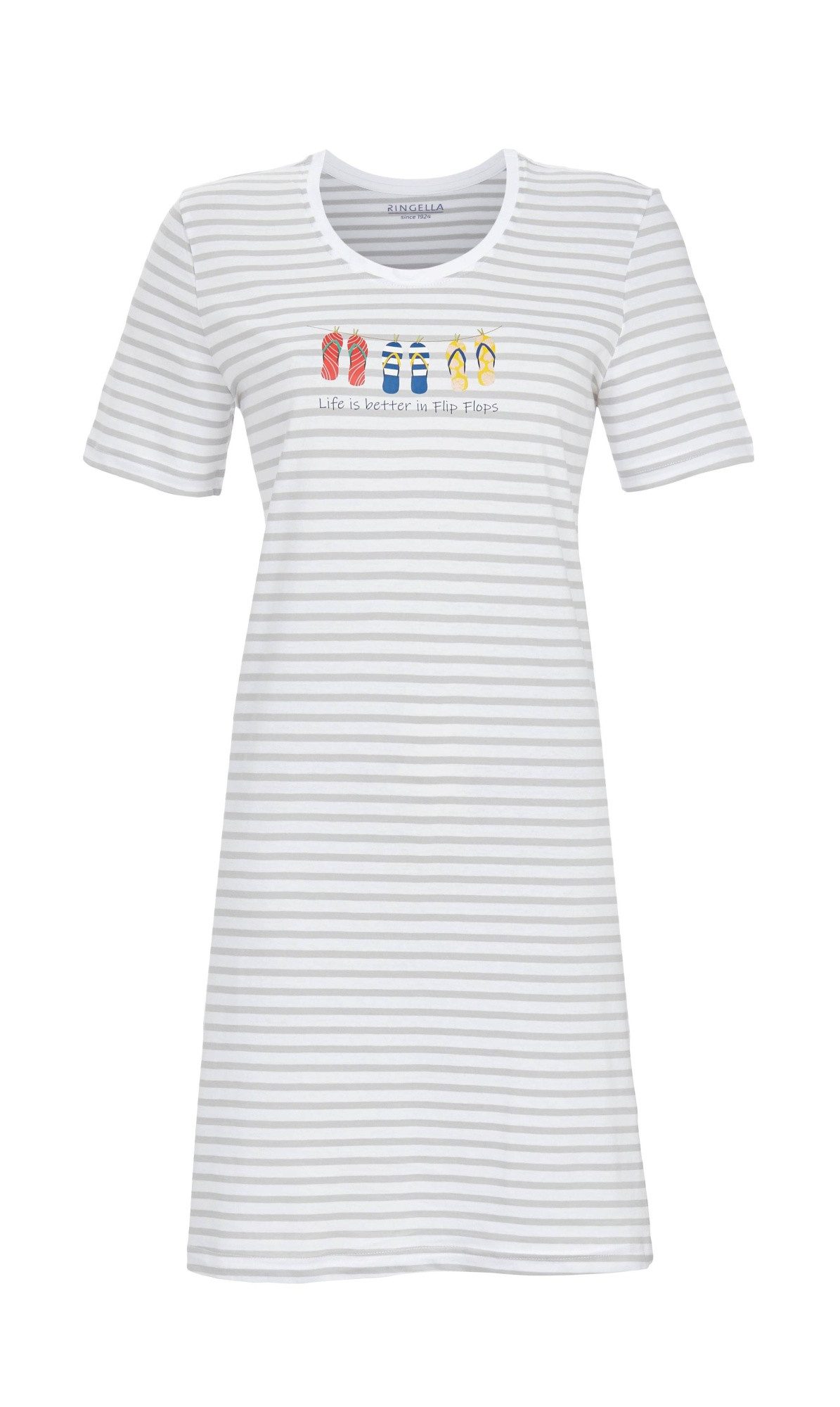 Ringella Nachthemd - Sleepshirt im Ringeldessin mit Frontdruck 100% Baumwolle