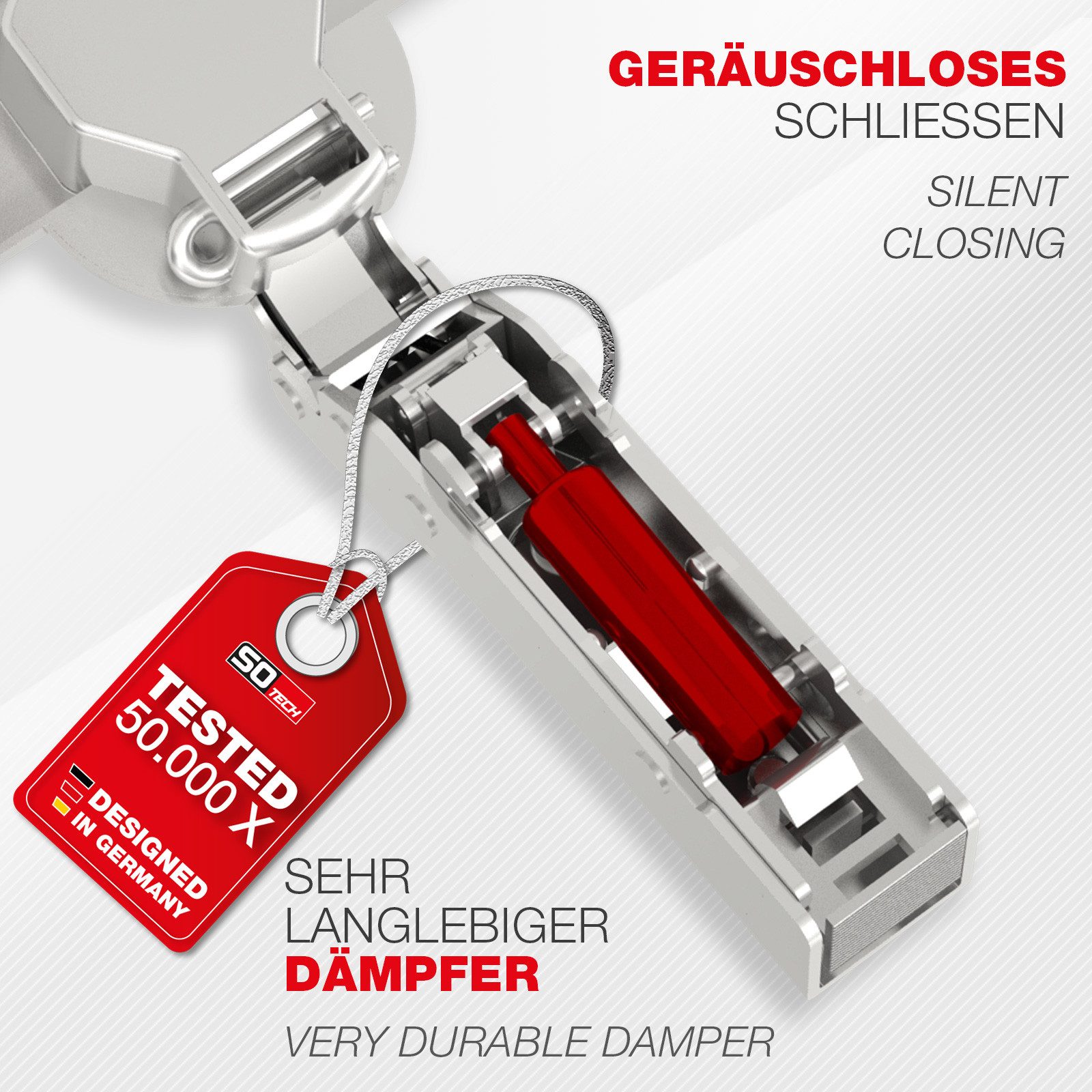 SO-TECH® Türbeschlag SMOOTH Topfband T52 Scharnier Mittelanschlag Komplettset (2 St), 2er Set Standard gedämpft mit Kreuzplatte