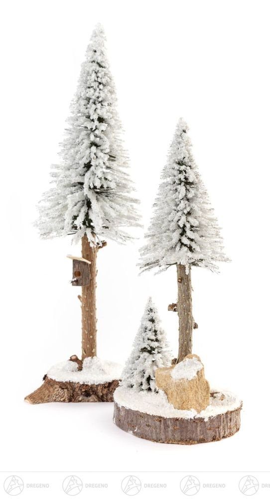 Kunstbaum Bäume Nadelbäume mit Vogelhaus weiß Höhe ca 27 cm NEU, Dregeno Erzgebirge, Höhe 27 cm, Holzbäume mit Stamm und Schnee