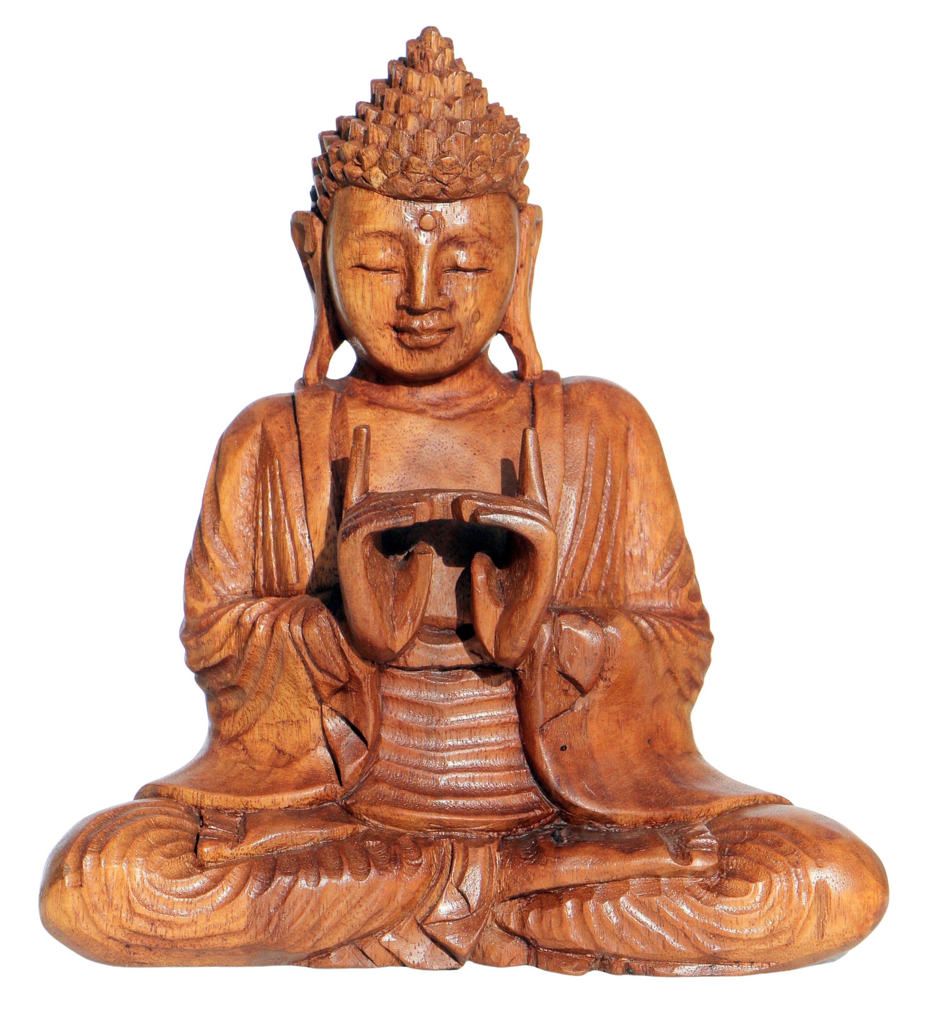 Wogeka Buddhafigur Meditation Buddha Doppelhand Holz-Figur Feng Shui