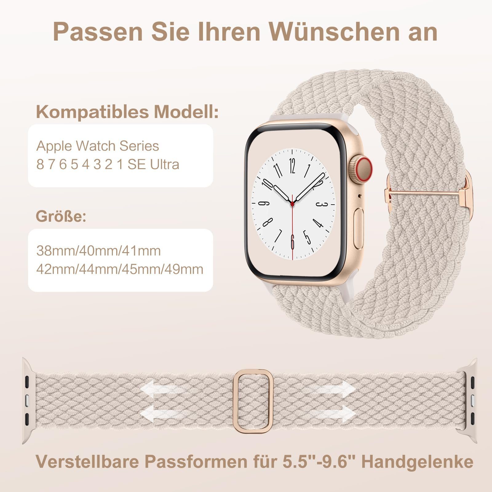 iWatch Polarstern Kompatibel Apple 8/7/6/5/4/3/2/1/Ultra/SE Damen Watch für 38mm mit Smartwatch-Armband Armband Mutoy 40mm 41mm für Uhrenarmbänder Geflochtenes Herren,