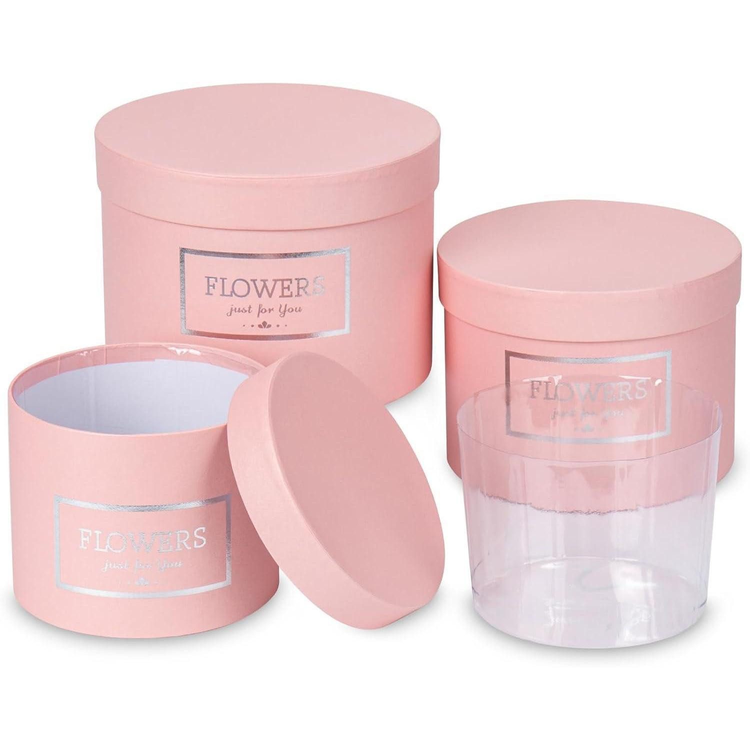 Briful Geschenkbox 3er Set Runde Blumen Geschenkbox mit Deckel Rosa Ø15/17/20cm