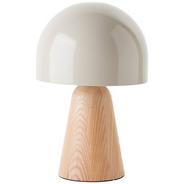 Lightbox Tischleuchte, ohne Leuchtmittel, Pilz Tischlampe mit Holzfuß, 31 cm Höhe, Ø 20 cm, E14, beige
