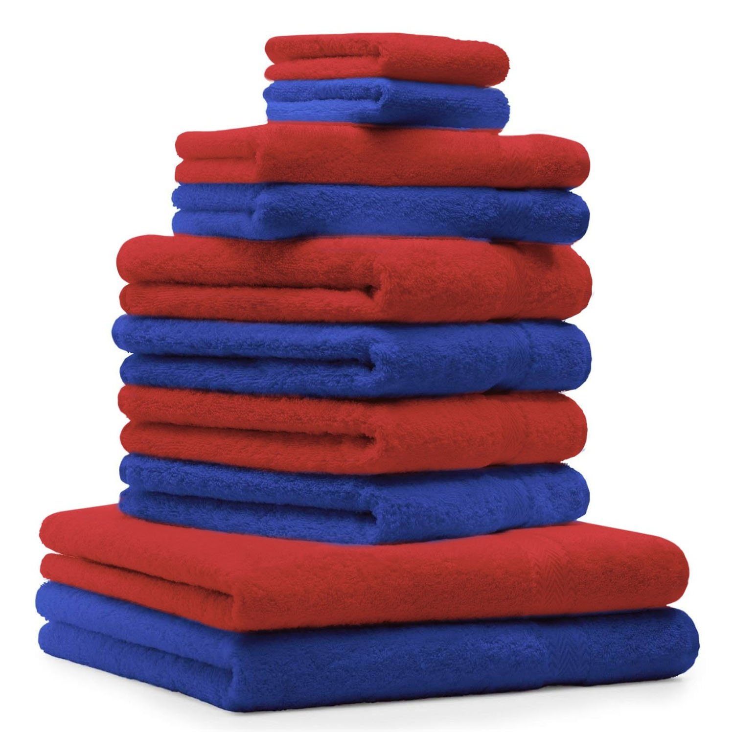 Betz Handtuch Set 10-TLG. Handtuch-Set ClassicFarbe royalblau und rot, 100% Baumwolle | Handtuch-Sets