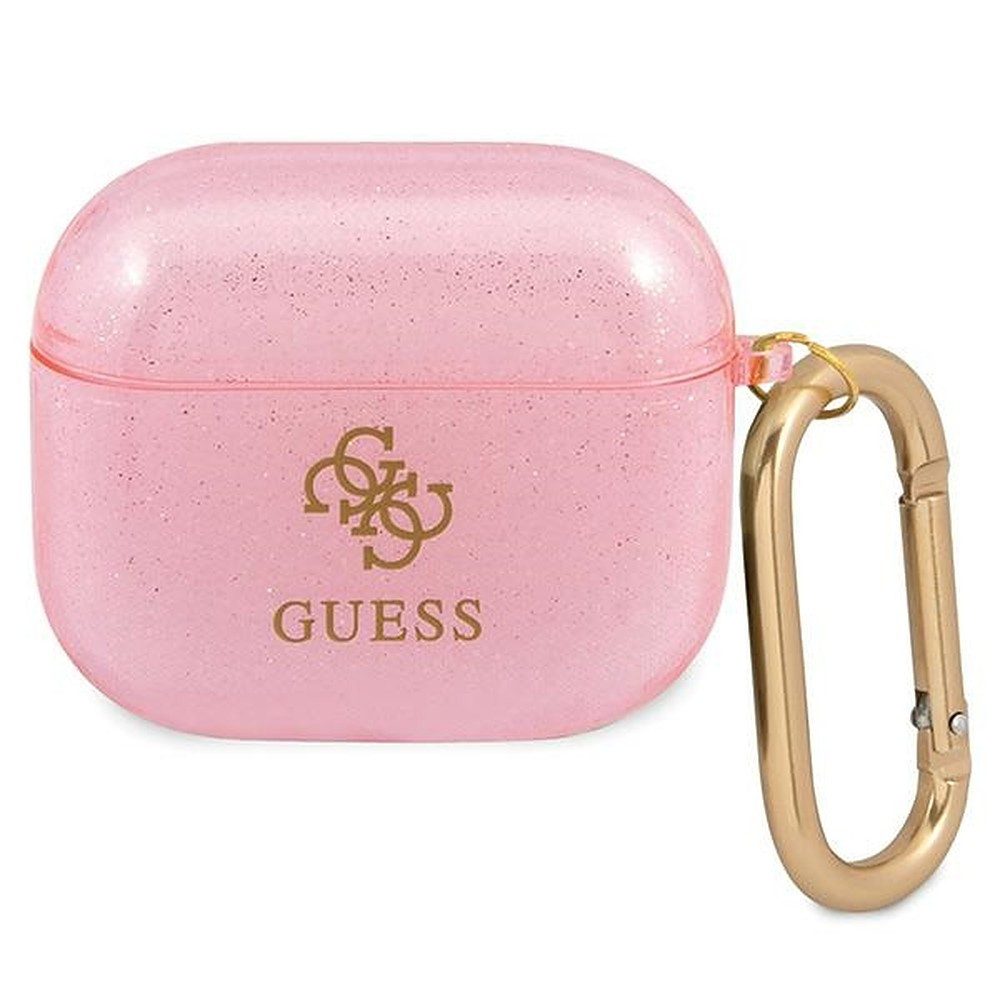 Guess Kopfhörer-Schutzhülle Glitzerhülle Schutzetui Kopfhörertasche, Glitzeroptik, 4G-Logo, Karabinerring