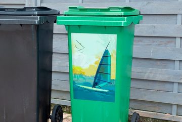 MuchoWow Wandsticker Illustration einer Person beim Windsurfen auf dem Meer (1 St), Mülleimer-aufkleber, Mülltonne, Sticker, Container, Abfalbehälter