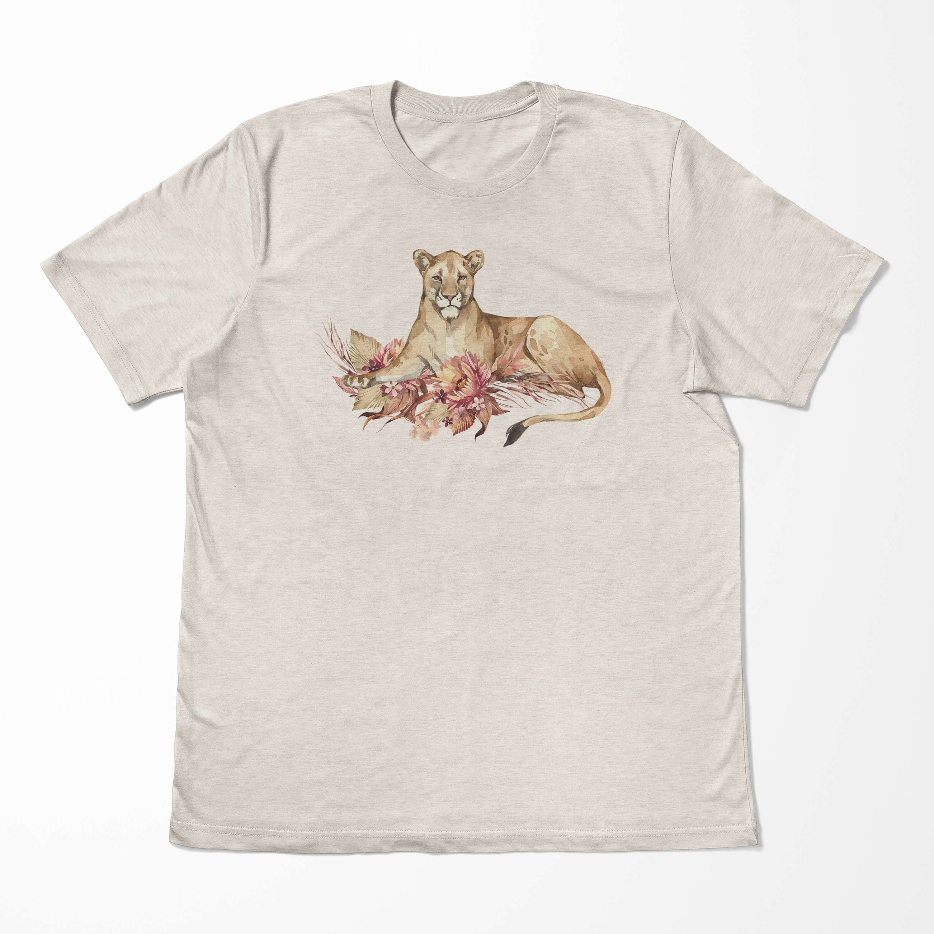 Sinus Art T-Shirt Herren Nachhaltig Shirt Blumen Savanne gekämmte Löwin Aquarell Öko 100% Motiv T-Shirt (1-tlg) Bio-Baumwolle