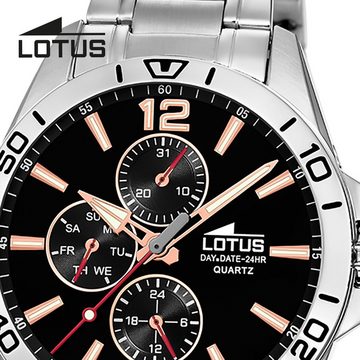 Lotus Quarzuhr Lotus Herrenuhr Multifunktion Armbanduhr, (Analoguhr), Herren Armbanduhr rund, groß (ca. 42mm), Edelstahl, Fashion
