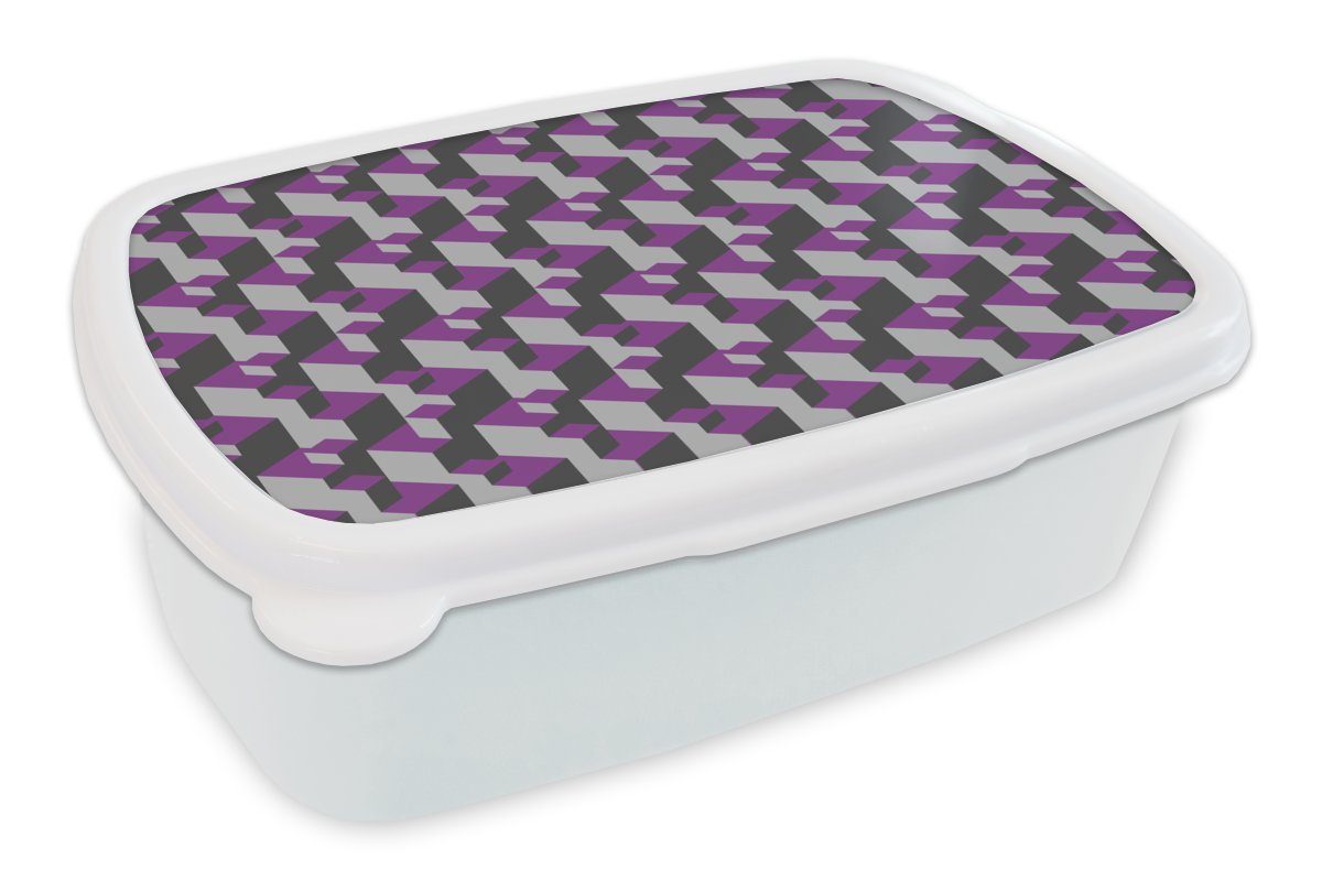 MuchoWow Lunchbox Blöcke - Muster - 3D - Lila, Kunststoff, (2-tlg), Brotbox für Kinder und Erwachsene, Brotdose, für Jungs und Mädchen weiß