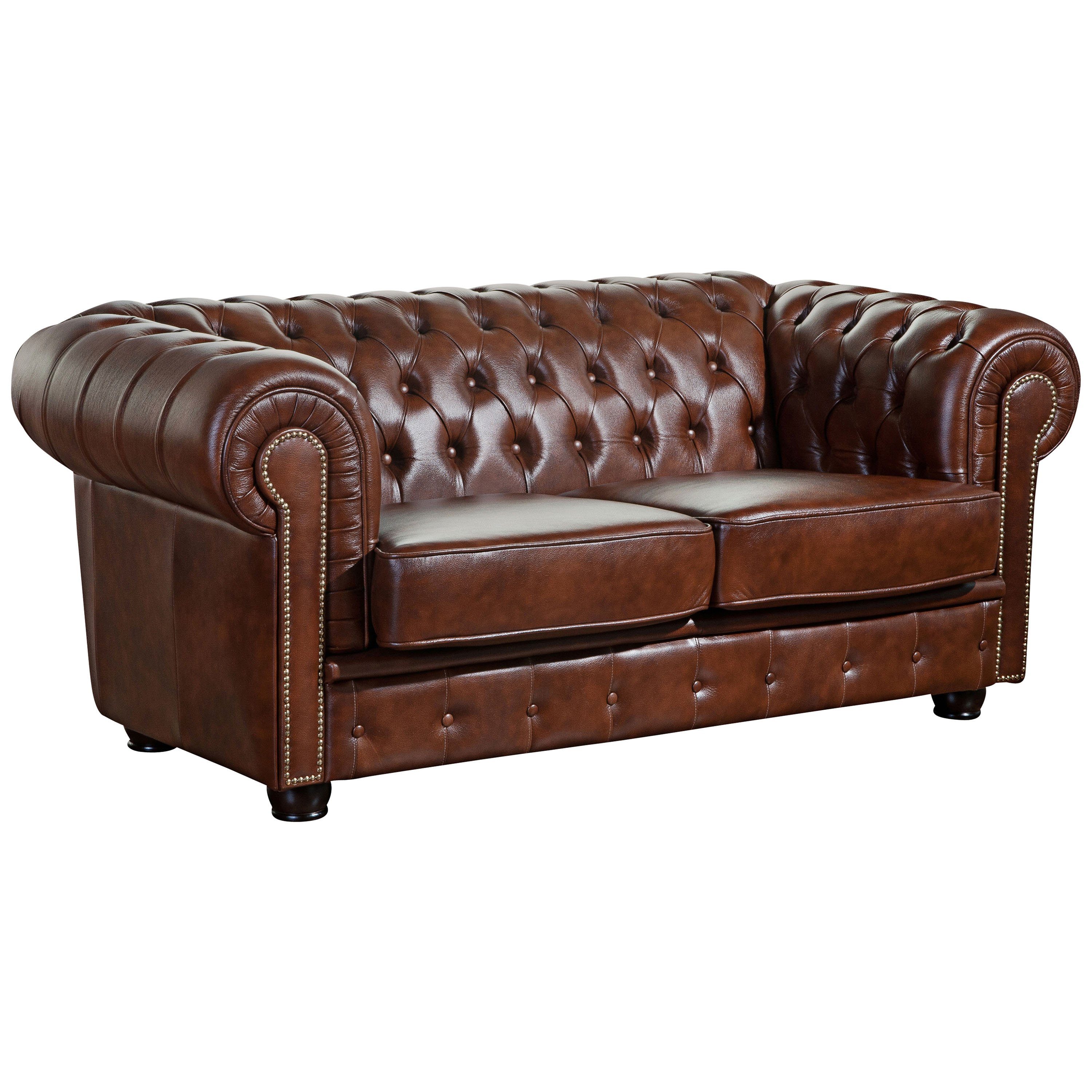 Max Winzer® Chesterfield-Sofa Norwin Sofa 2-Sitzer Wischleder braun, 1 Stück, Made in Germany