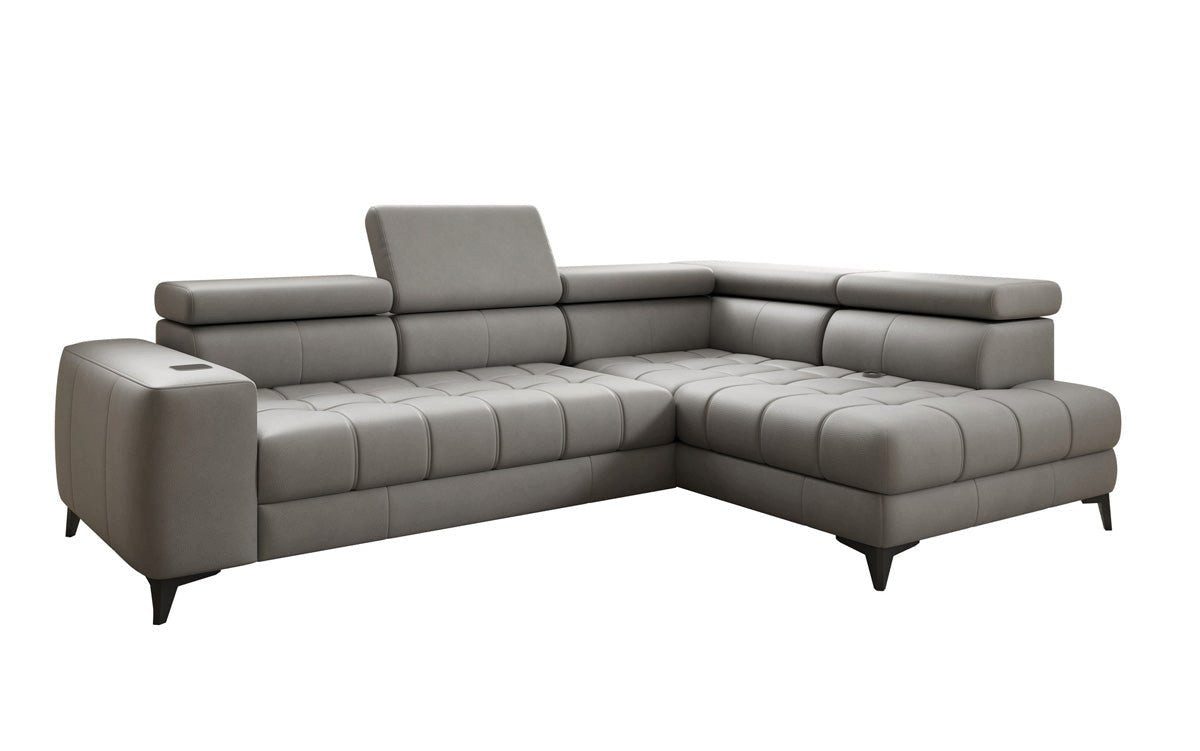 Luxusbetten24 Schlafsofa Designer L Sofa Seluna in Echtleder, mit elektrischer Schlaffunktion, Induktion und Stauraum, Schlaf Couch