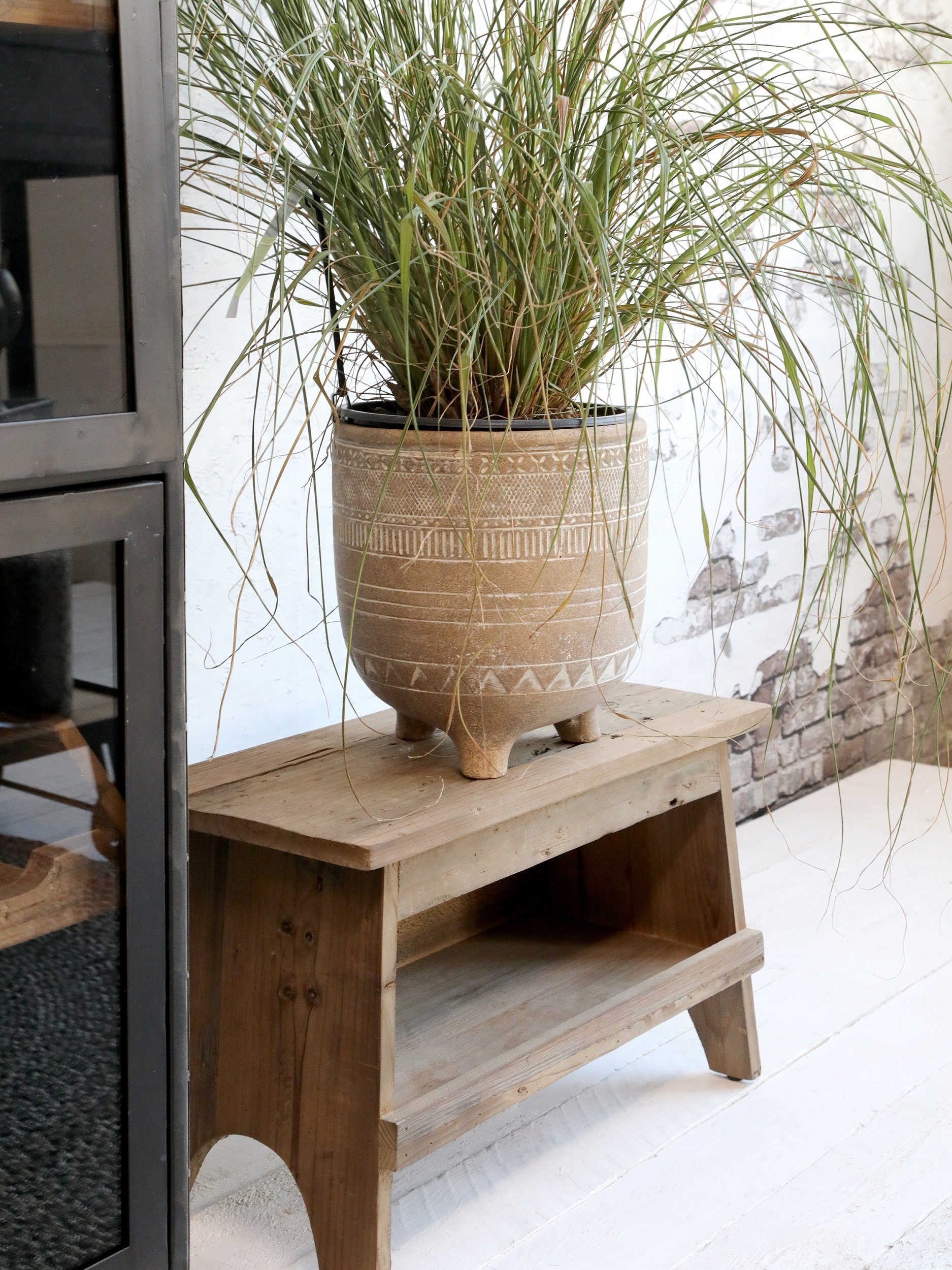Chic Antique Hockerbank Holzbank mit Ablage L 50cm aus Fichtenholz Chic
