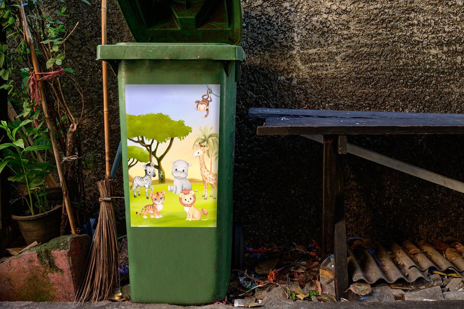 MuchoWow Wandsticker St), Abfalbehälter Dschungel Mülleimer-aufkleber, Kinder Tiere Mülltonne, Sticker, (1 - - Container