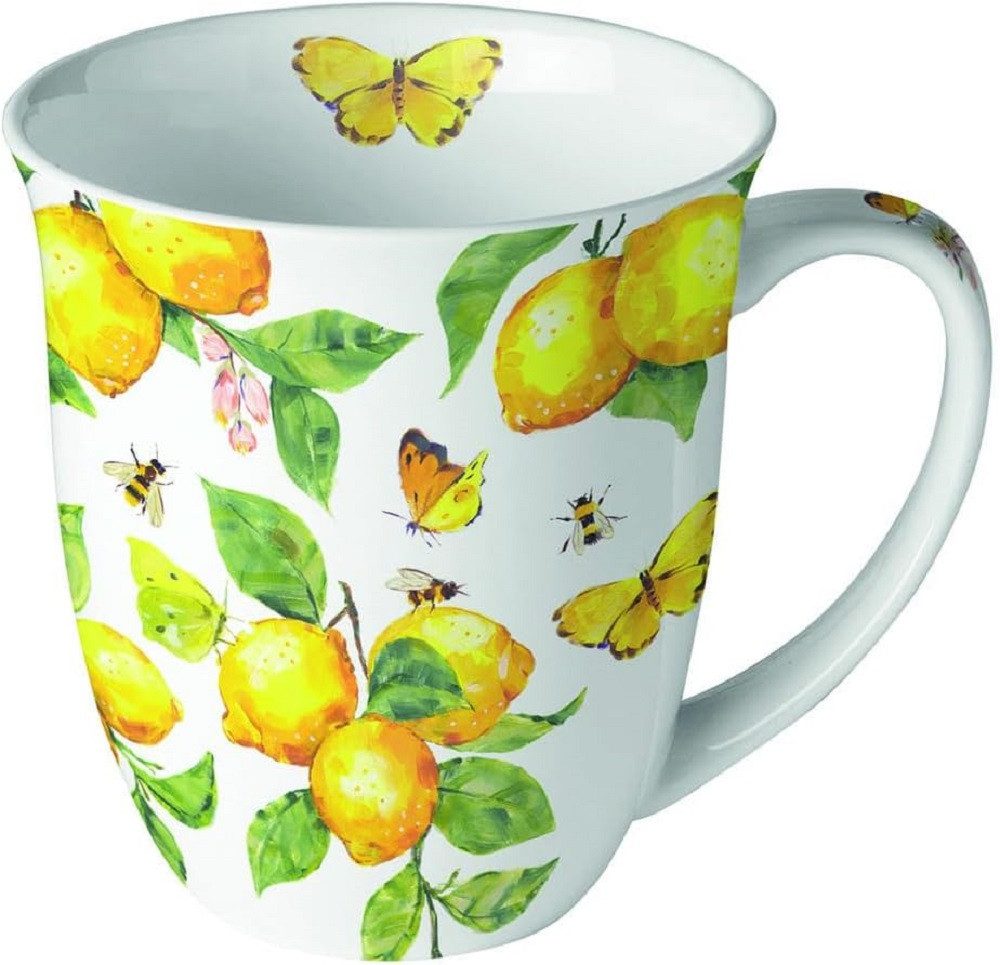 Ambiente Luxury Paper Products Becher Sommer, Planzen, Obst, Gemüse, Kräuter, Essen, Trinken, Motiv, 1-tlg., Porzellan Trinkbecher 0,4 L Oliven und Zitrone Kollektion / Theme : Essen - Trinken, Tee/Kaffee Tasse, Ideal als Geschenk