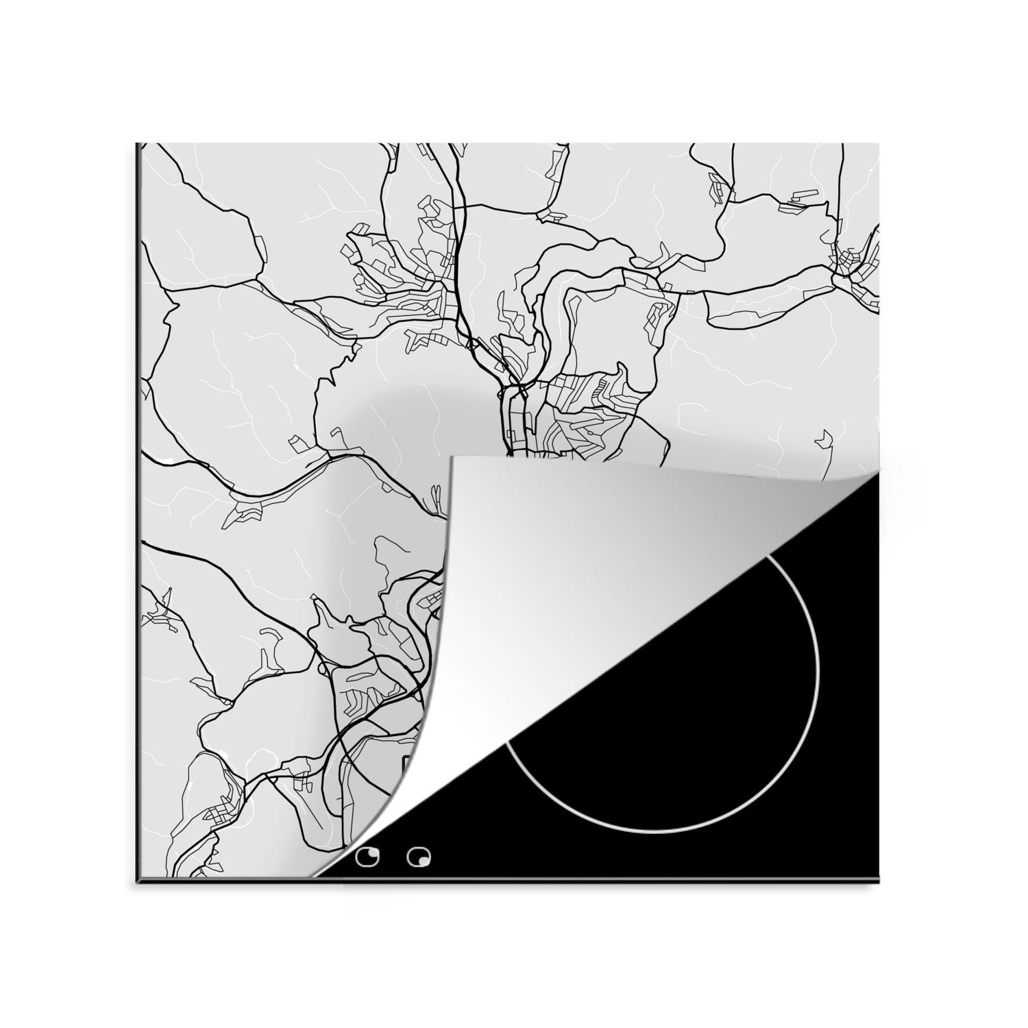 MuchoWow für Arbeitsplatte Vinyl, Karte, - küche - tlg), Herdblende-/Abdeckplatte 78x78 - (1 cm, Deutschland Siegen Ceranfeldabdeckung, Stadtplan