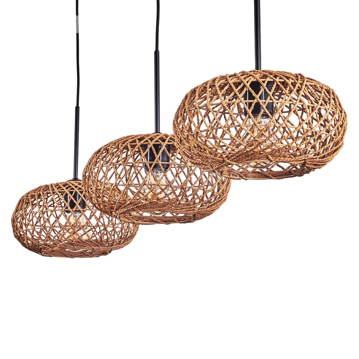 hofstein Hängeleuchte moderne Pendellampe aus Metall/Bambus in Schwarz/Natur, ohne Leuchtmittel, Gitterschirm Leuchte (25cm), Lichteffekt, 3x E27, ohne Leuchtmittel