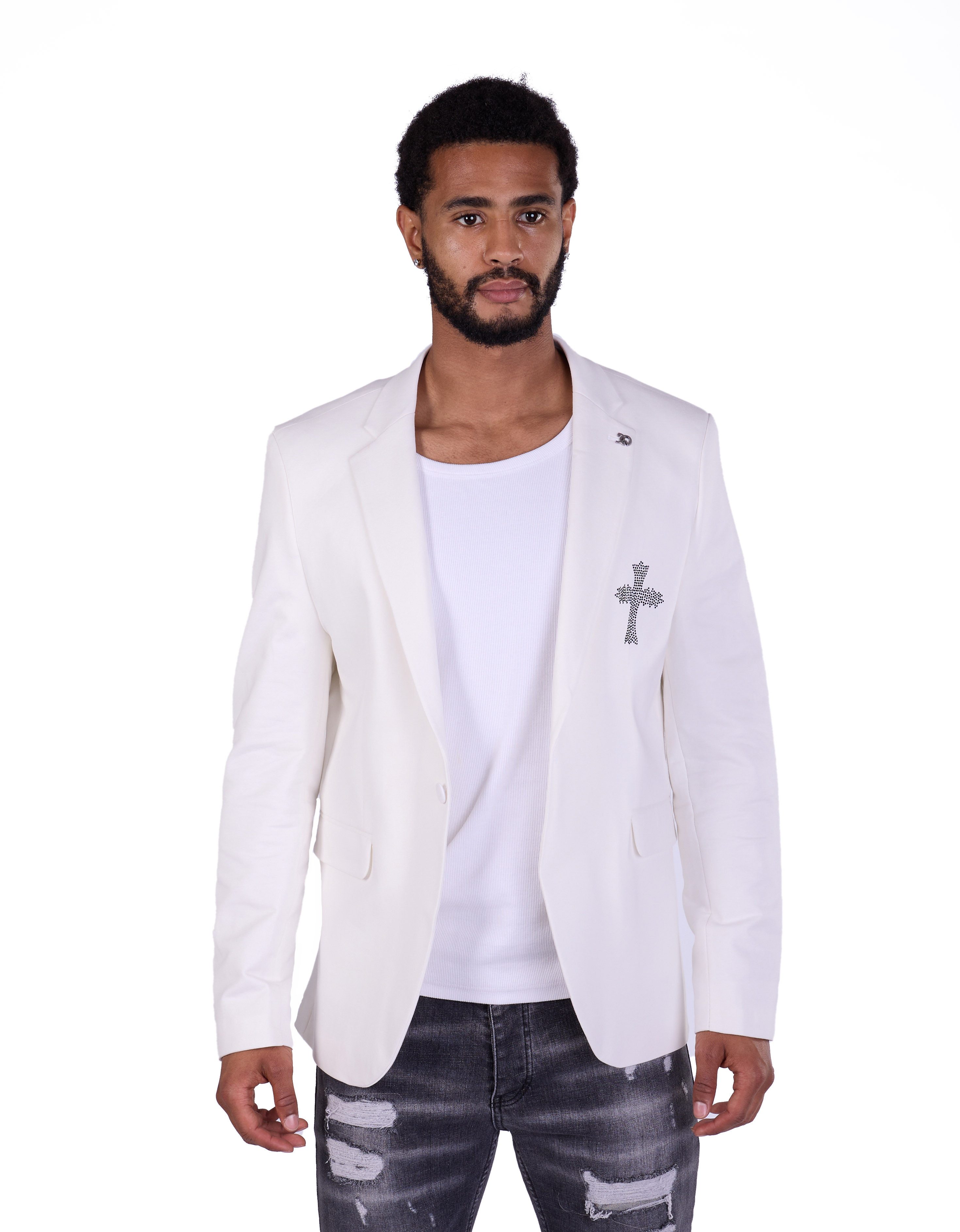 Denim Distriqt Sakko Designer Slim Fit Strass Herren Sakko Weiß 48 günstig online kaufen