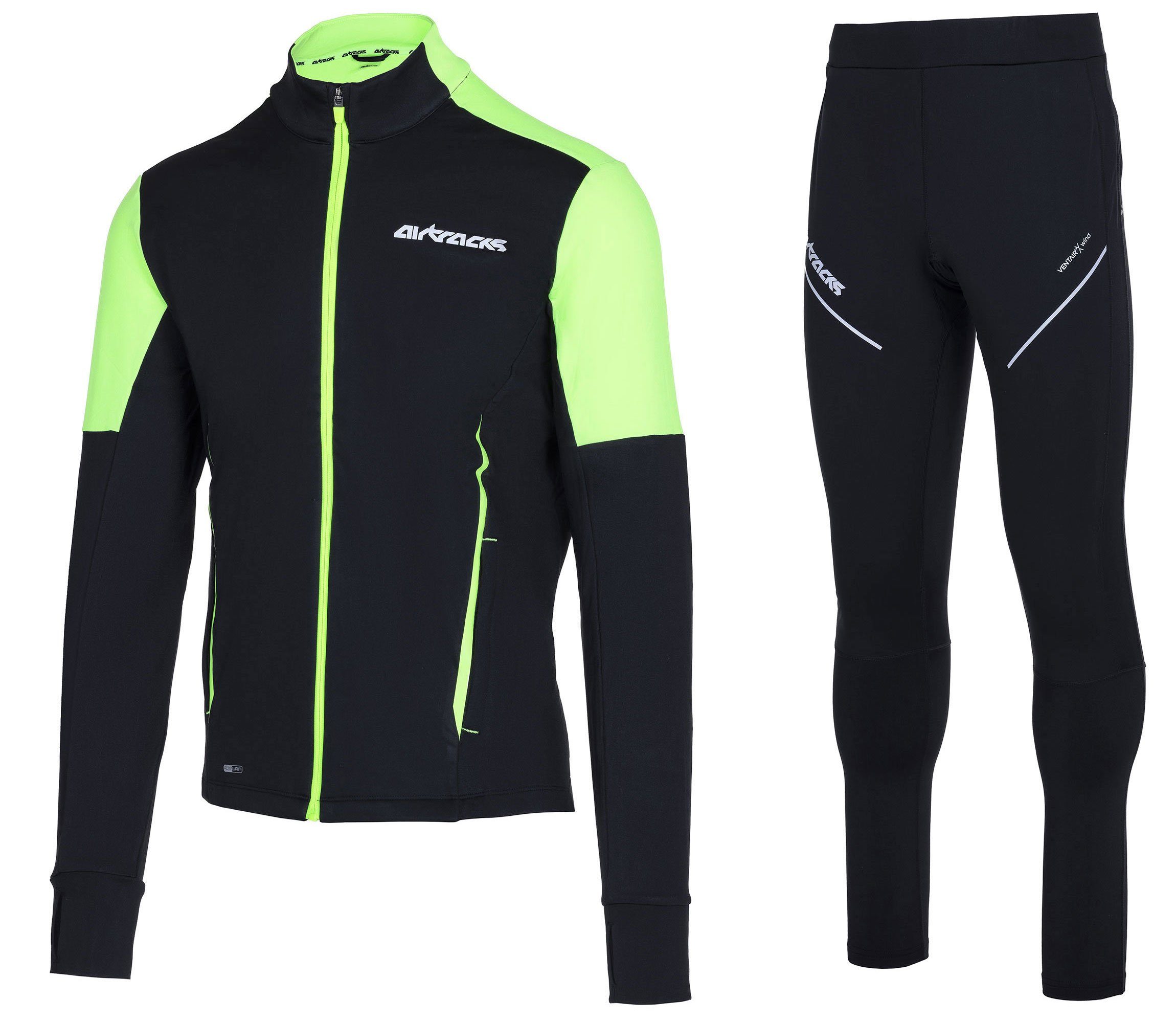 Airtracks Lauftights Winter Herren Laufset Pro Line: Laufshirt Langarm + Hose Lang (Laufbekleidung mit warme Thermoqualität, Laufset 2 -tlg) bei kaltem Wetter Herbst - Winter » S M L Xl XXL XXXL «