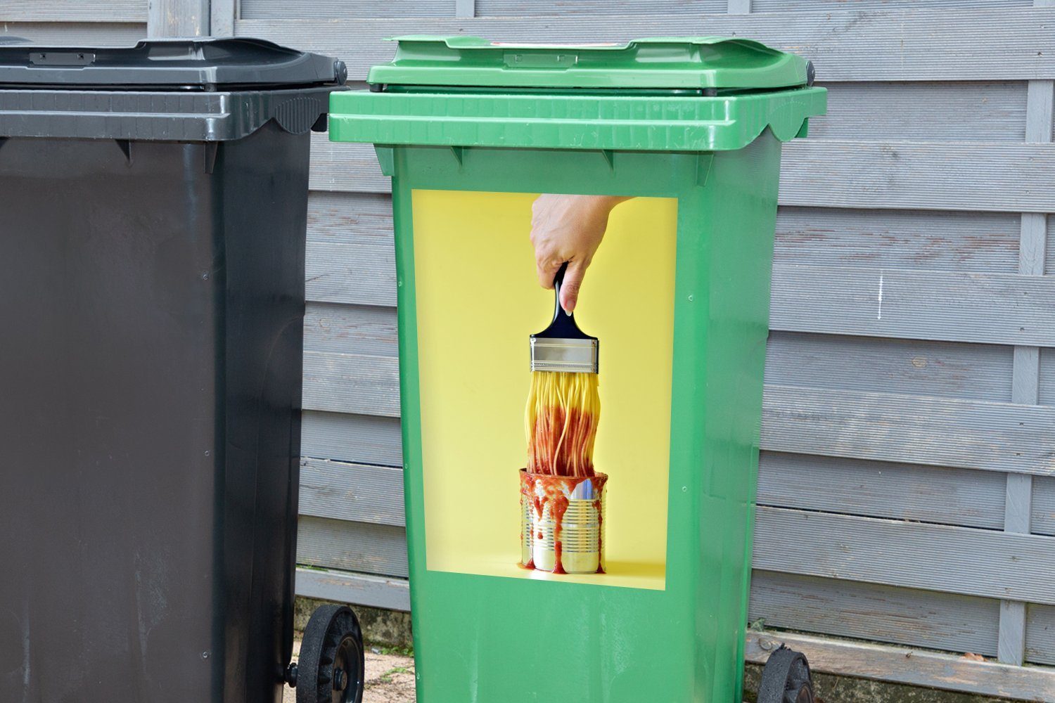 Spaghetti Wandsticker Mülleimer-aufkleber, MuchoWow Färben Mülltonne, Sticker, Soße Container, mit und roter Abfalbehälter St), (1